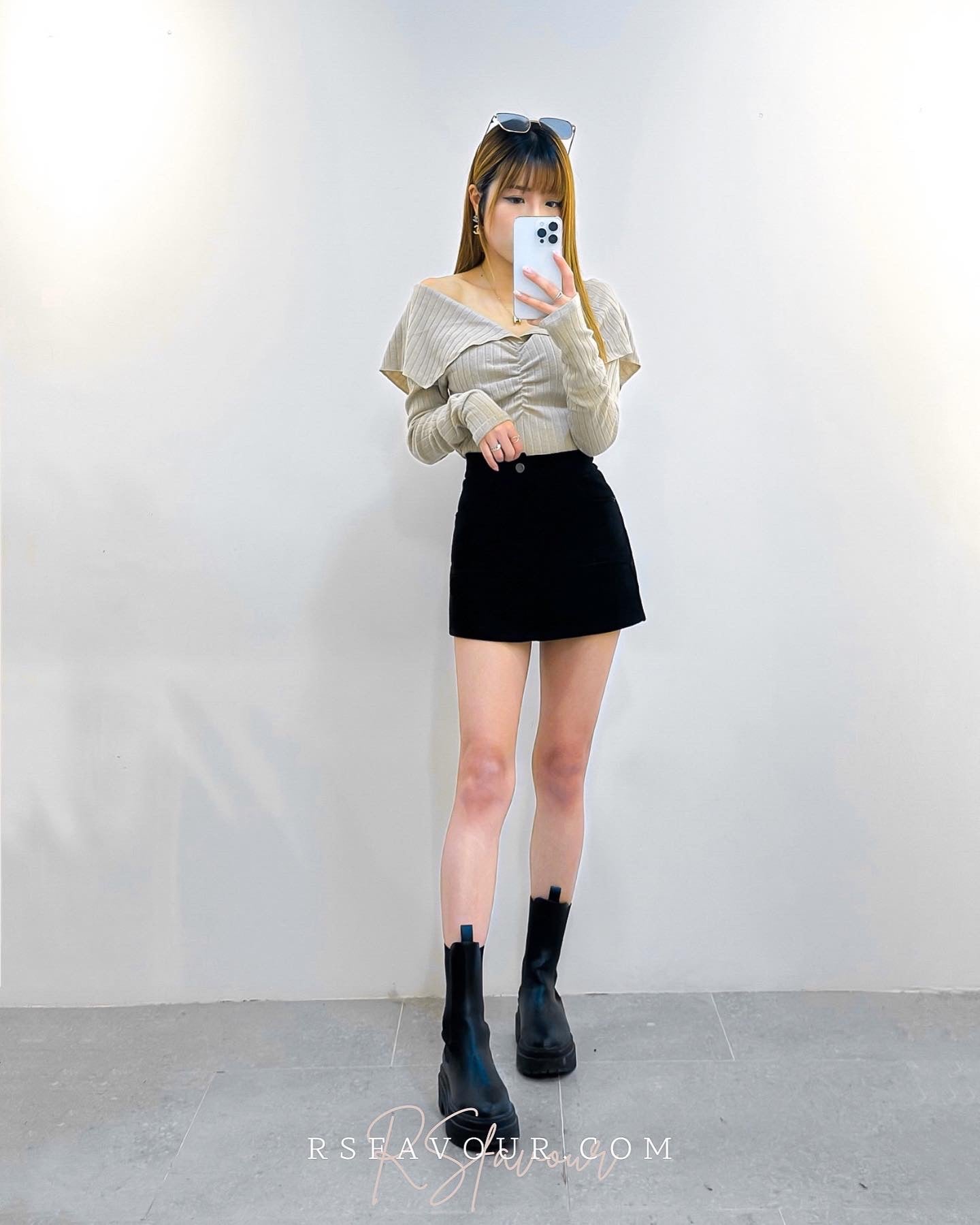 (KR) 暗直紋反領上衣|Khaki