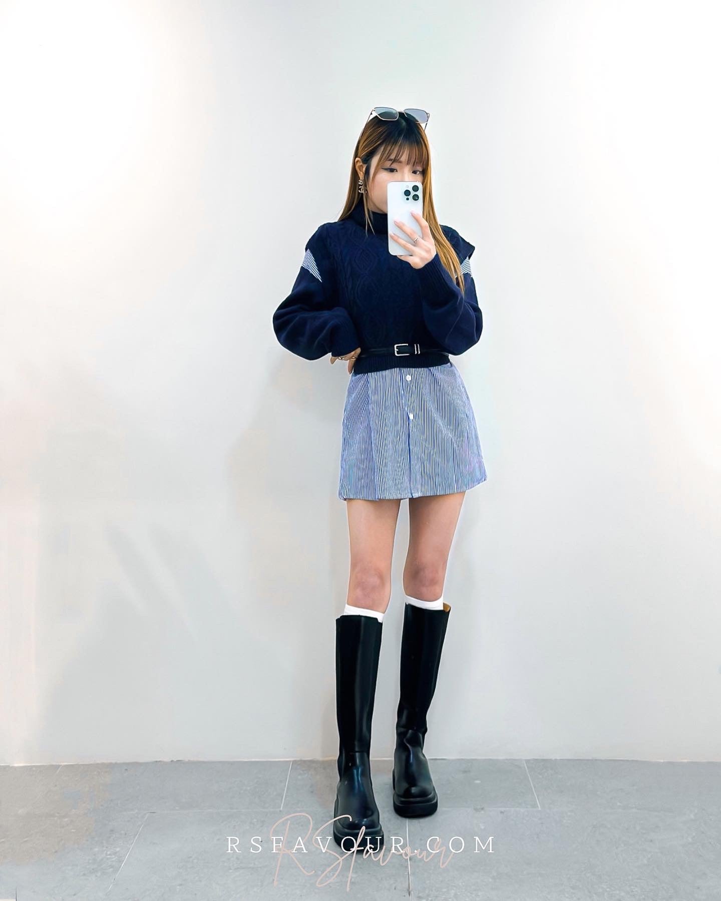 (KR) 拼䄂裇衫連身裙套裝