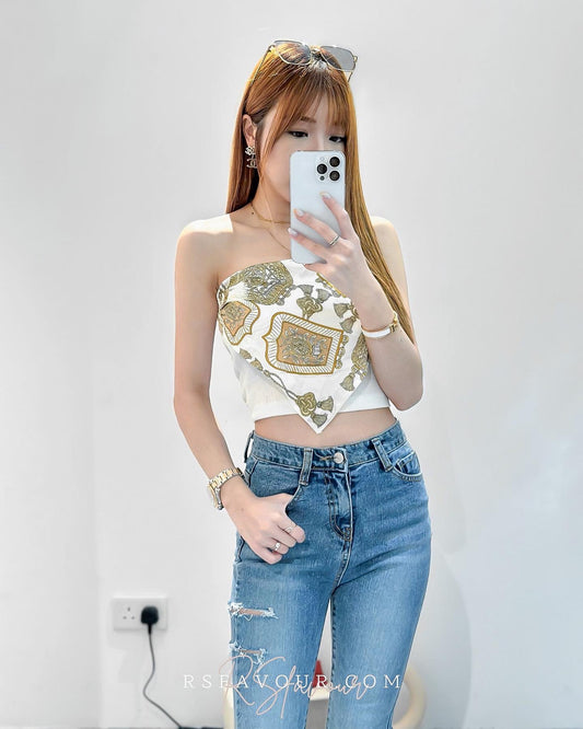 (KR) 復古印花假兩件上衣|三色入