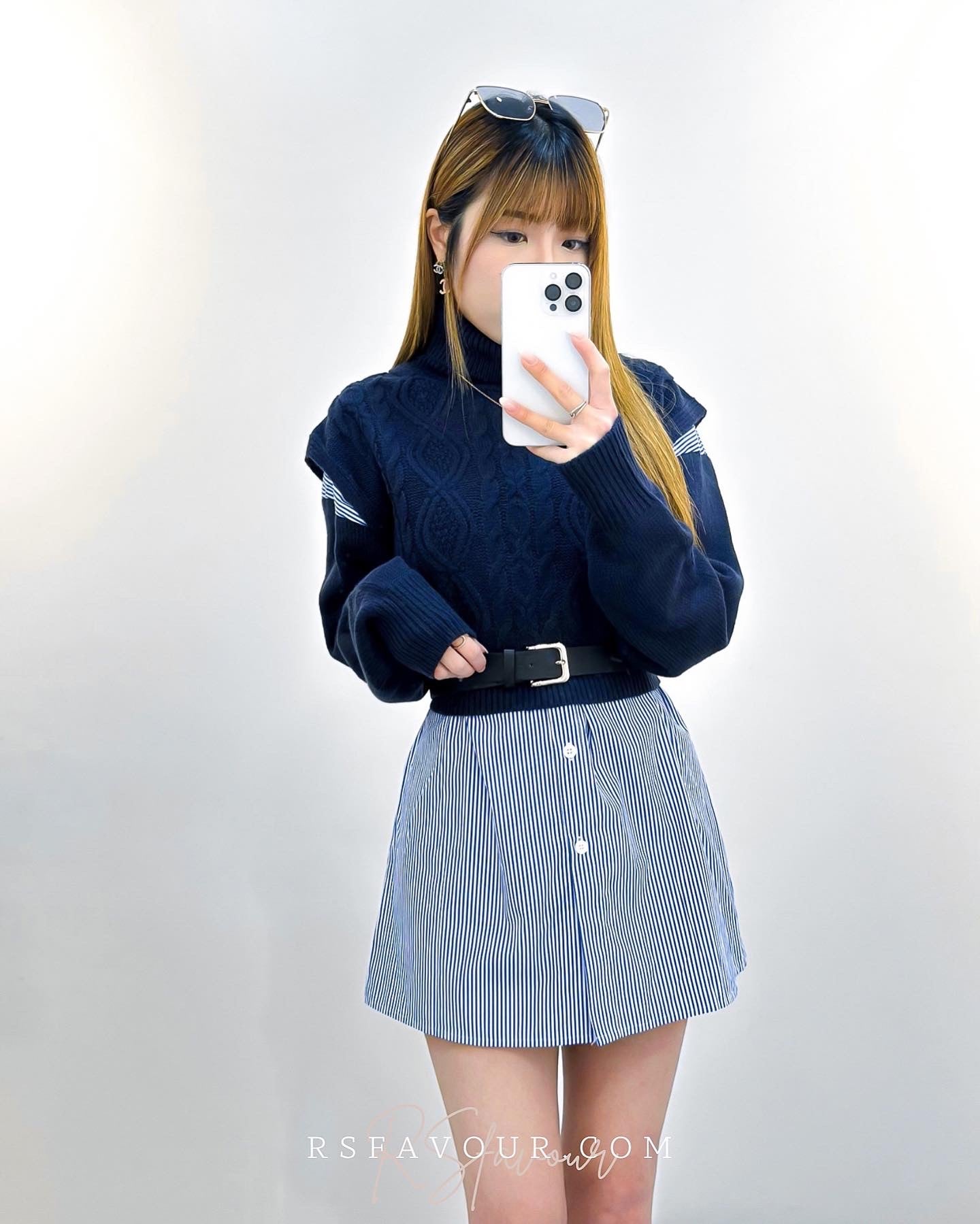 (KR) 拼䄂裇衫連身裙套裝