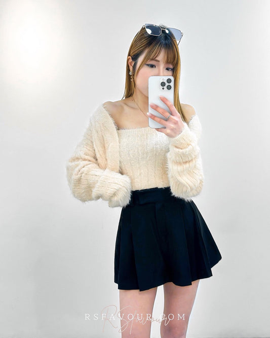 (KR) 水獺毛背心外套Set|兩色入