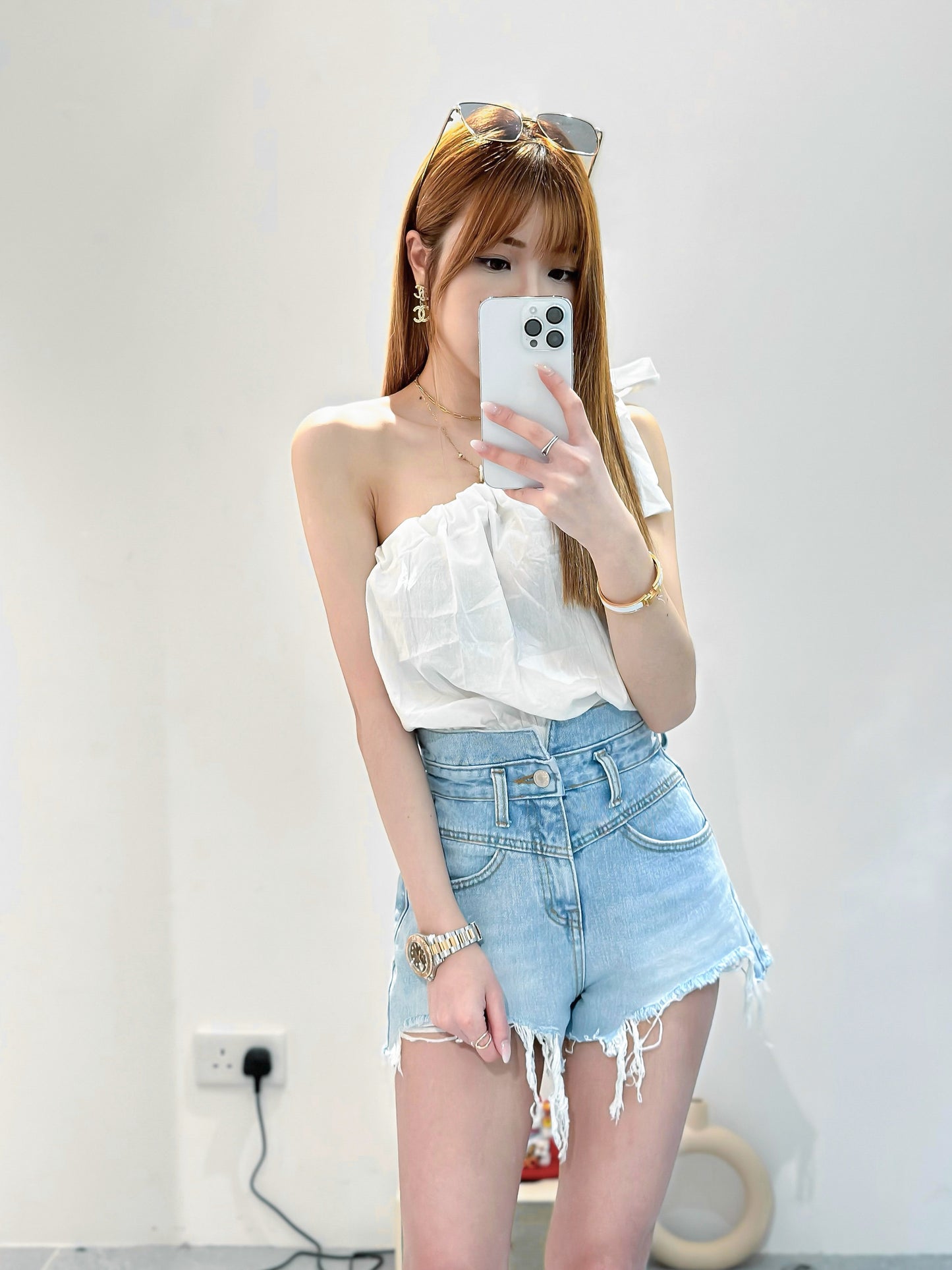 (KR) 高腰超顯瘦短牛|洗水藍