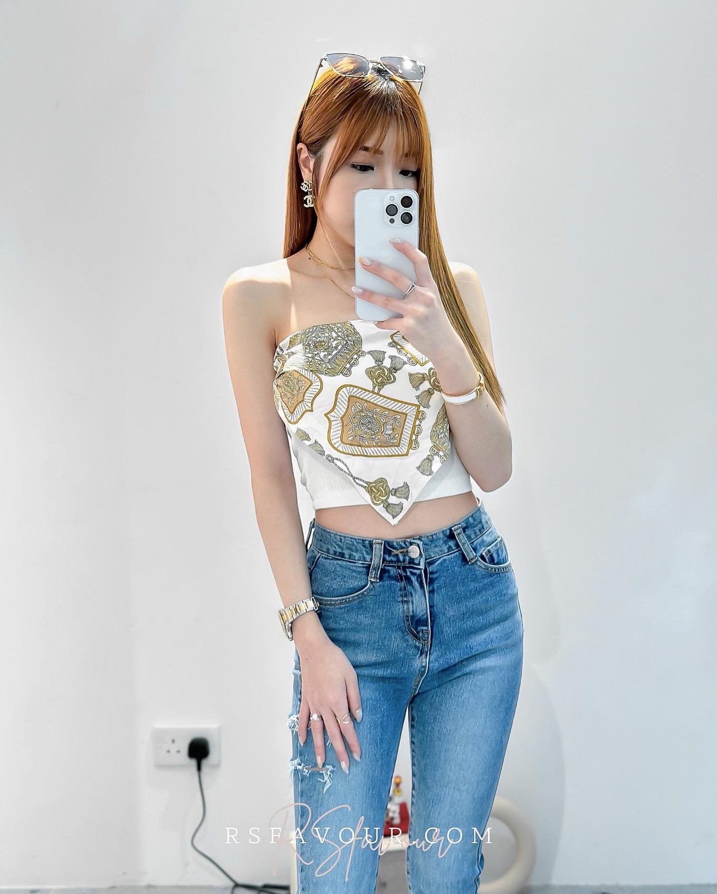 (KR) 復古印花假兩件上衣|三色入