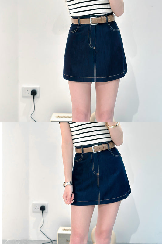 (KR) 連belt簡約牛仔短裙|兩色入