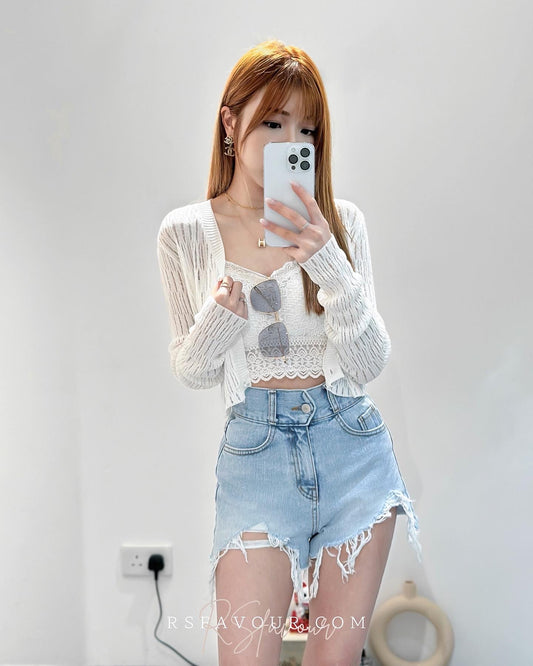 (KR) 鈎花透氣線料外套|三色入