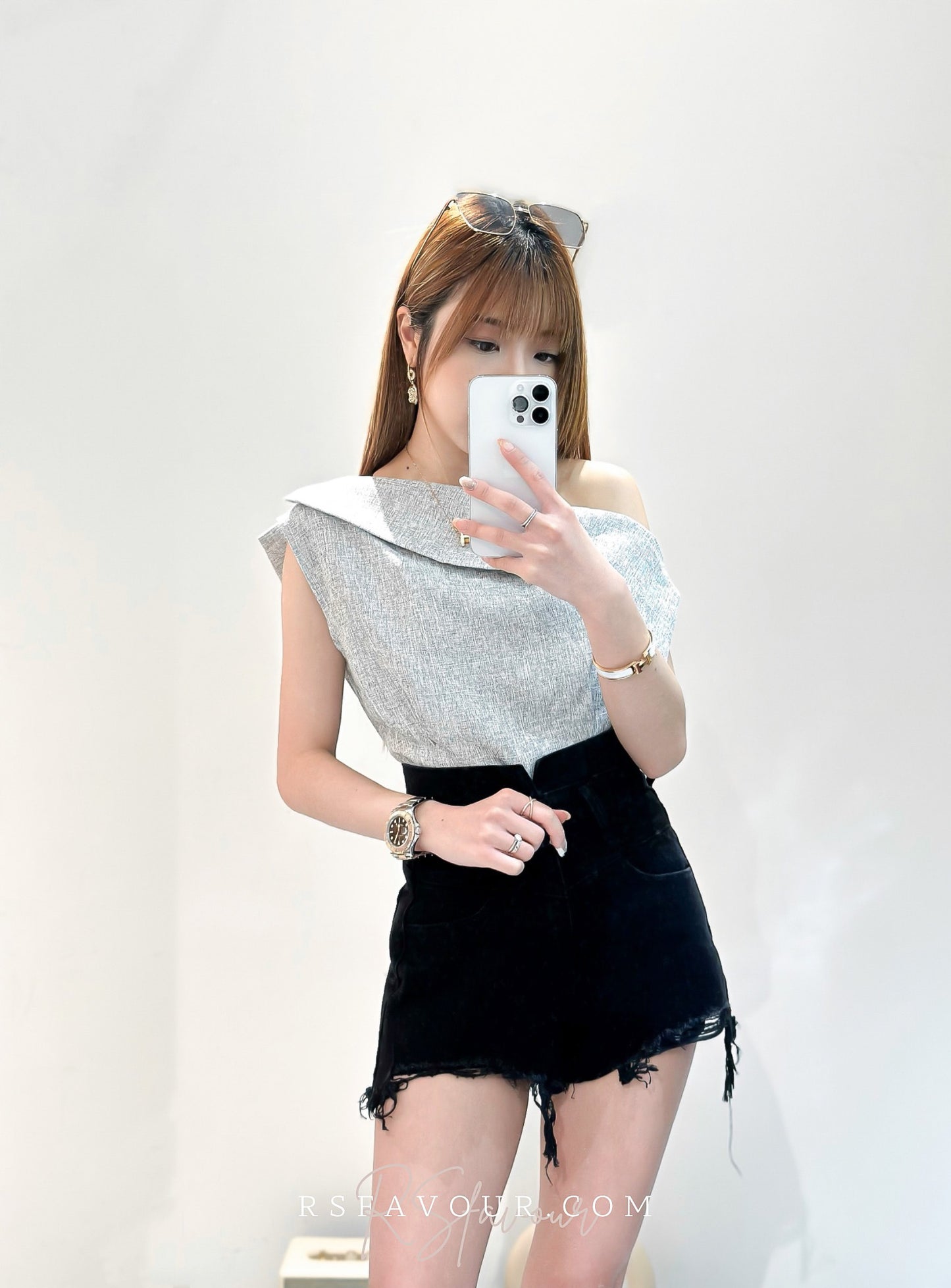 (KR) 斜膊反領設計感背心|兩色入