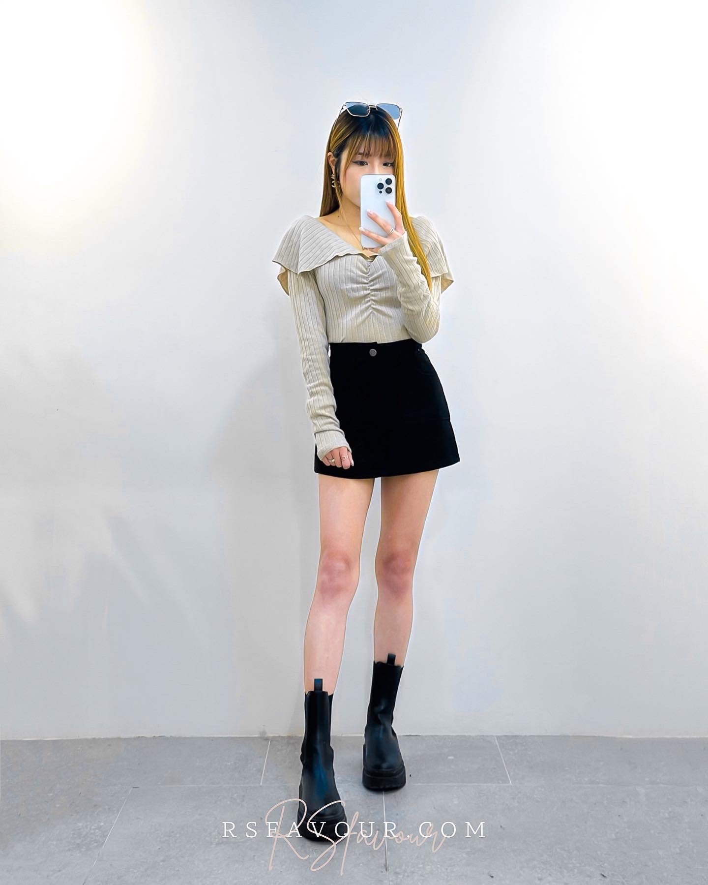 (KR) 暗直紋反領上衣|Khaki