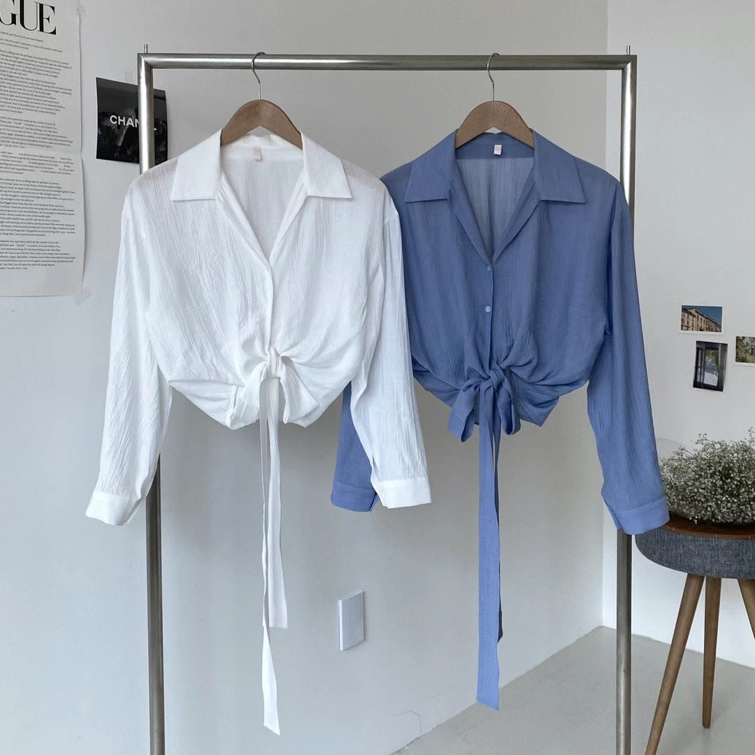 (KR) 蝴蝶結輕垂感裇衫|兩色入