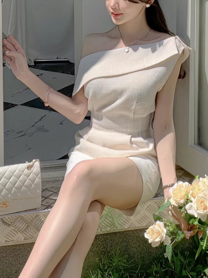 (KR) 斜膊反領設計感背心|兩色入