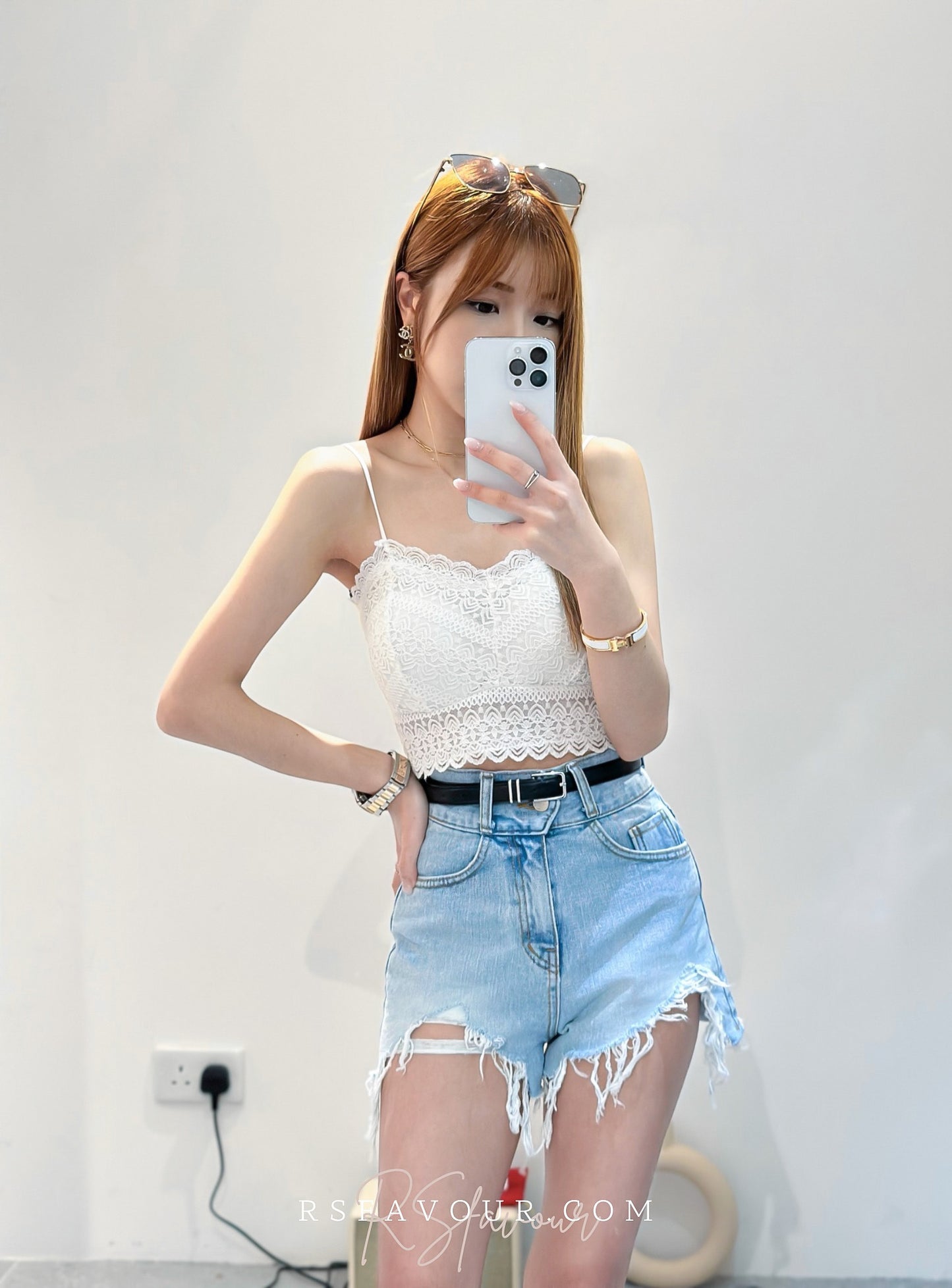 (KR) 鈎花吊帶胸墊背心|三色入