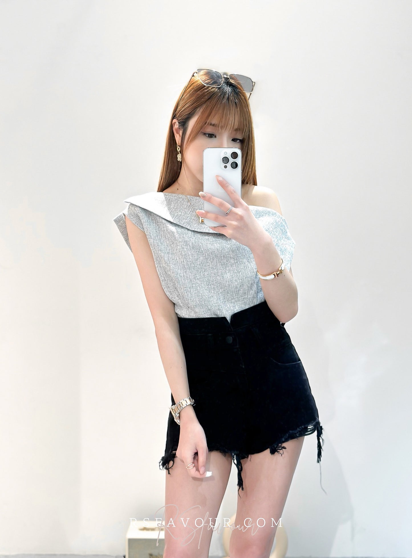 (KR) 斜膊反領設計感背心|兩色入