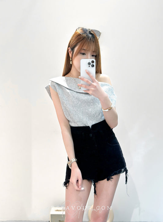 (KR) 斜膊反領設計感背心|兩色入