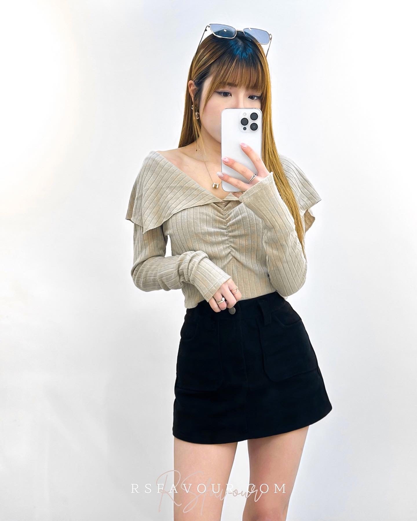 (KR) 暗直紋反領上衣|Khaki