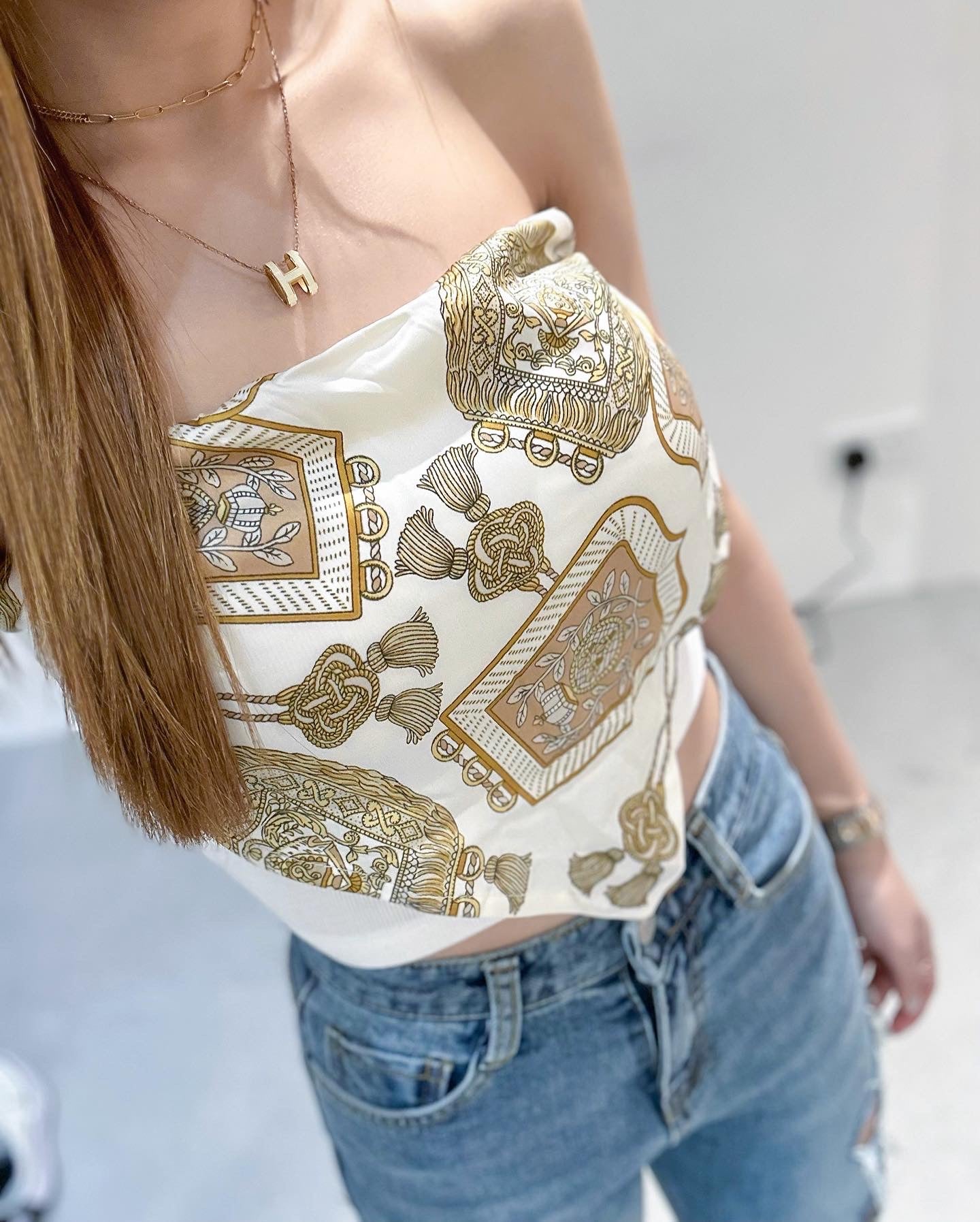 (KR) 復古印花假兩件上衣|三色入