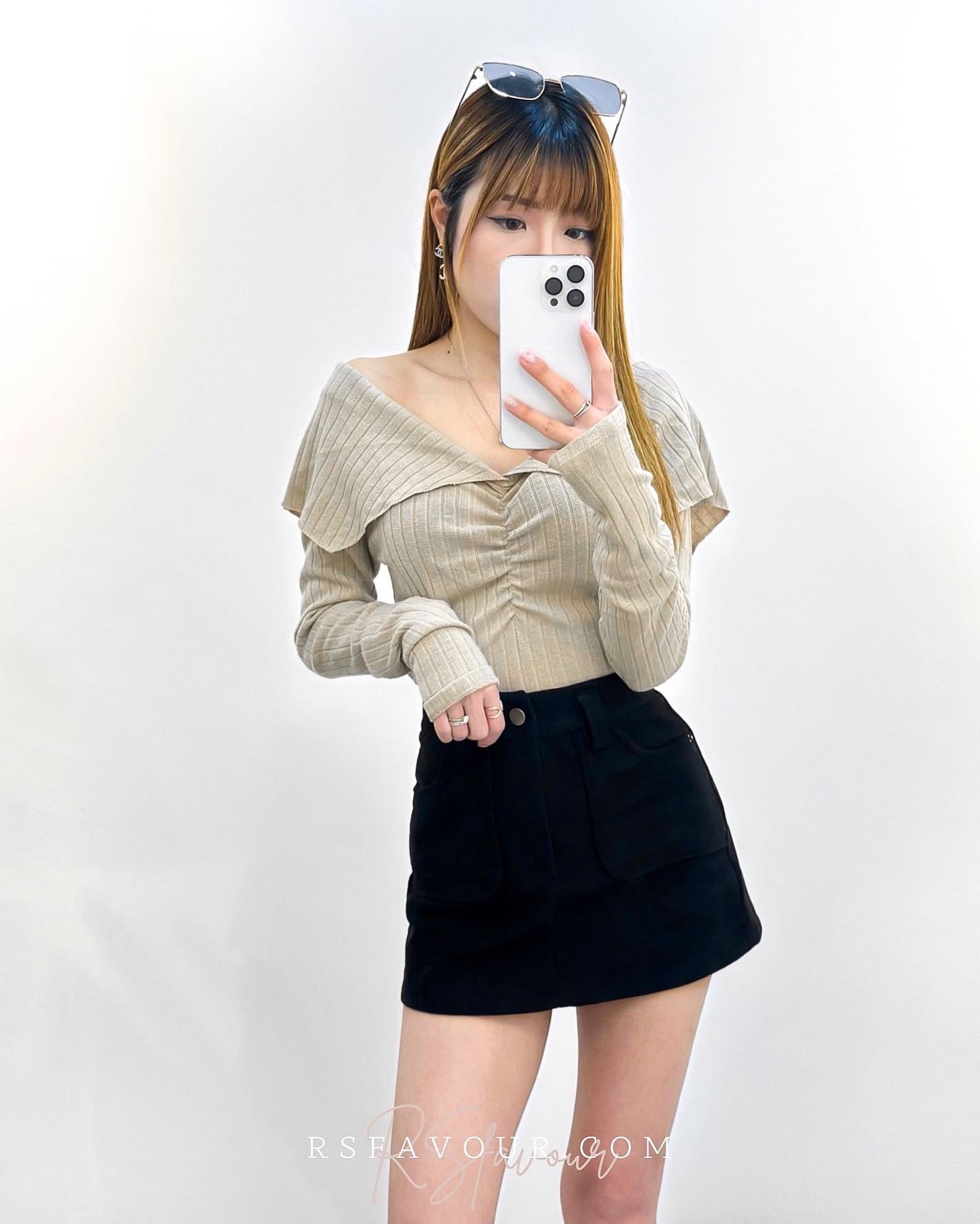 (KR) 暗直紋反領上衣|Khaki