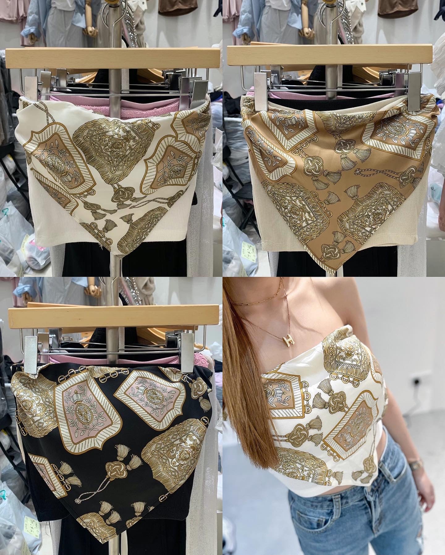 (KR) 復古印花假兩件上衣|三色入