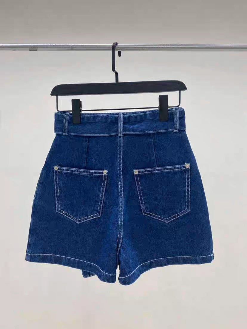 (KR) 連belt明線牛仔褲裙|海水藍