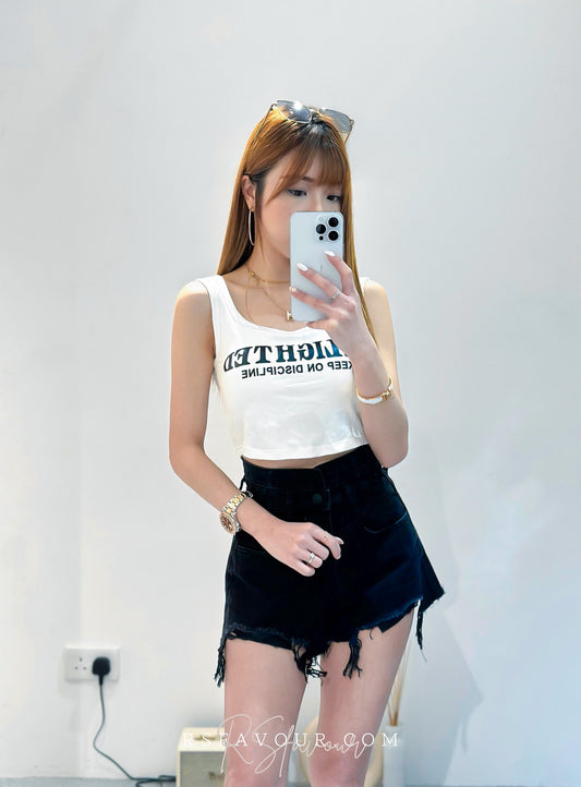 (KR) 字母短身U尾背心|三色入