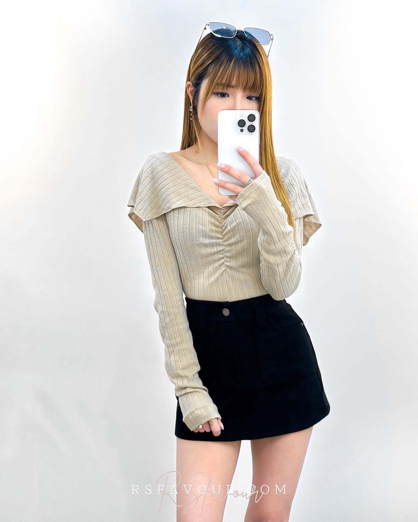 (KR) 暗直紋反領上衣|Khaki