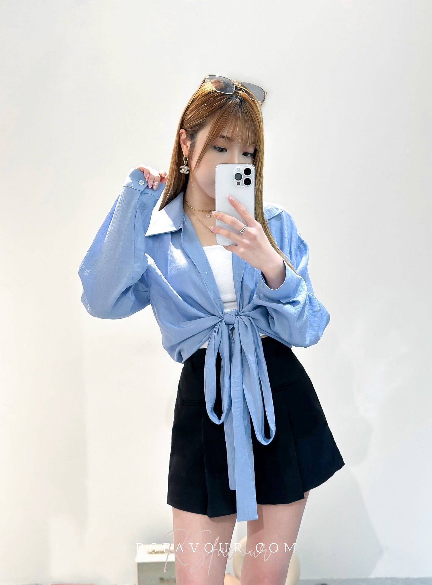 (KR) 蝴蝶結輕垂感裇衫|兩色入