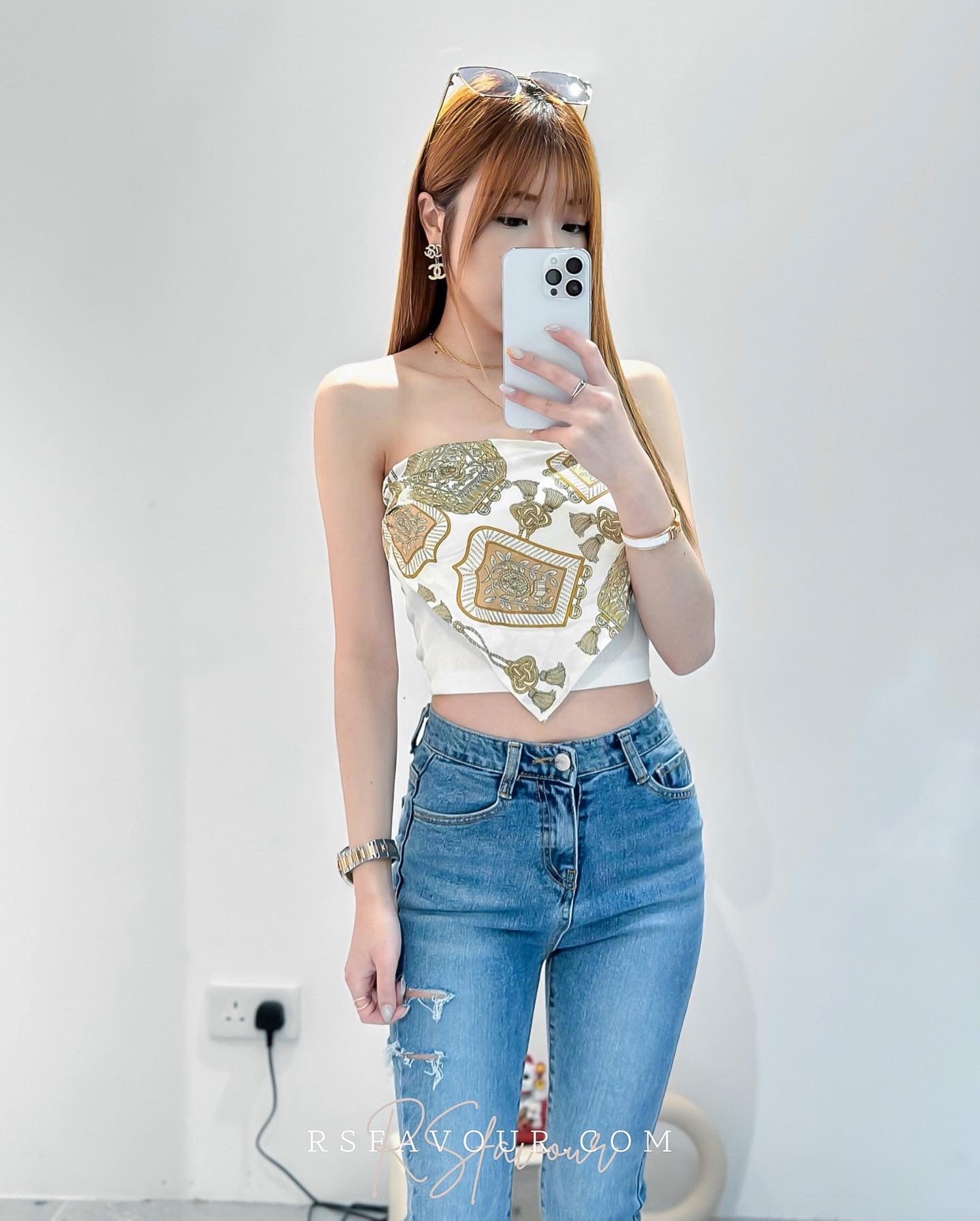 (KR) 復古印花假兩件上衣|三色入