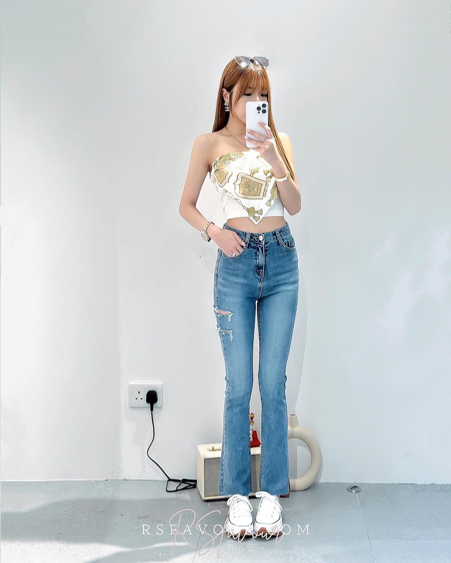 (KR) 復古印花假兩件上衣|三色入