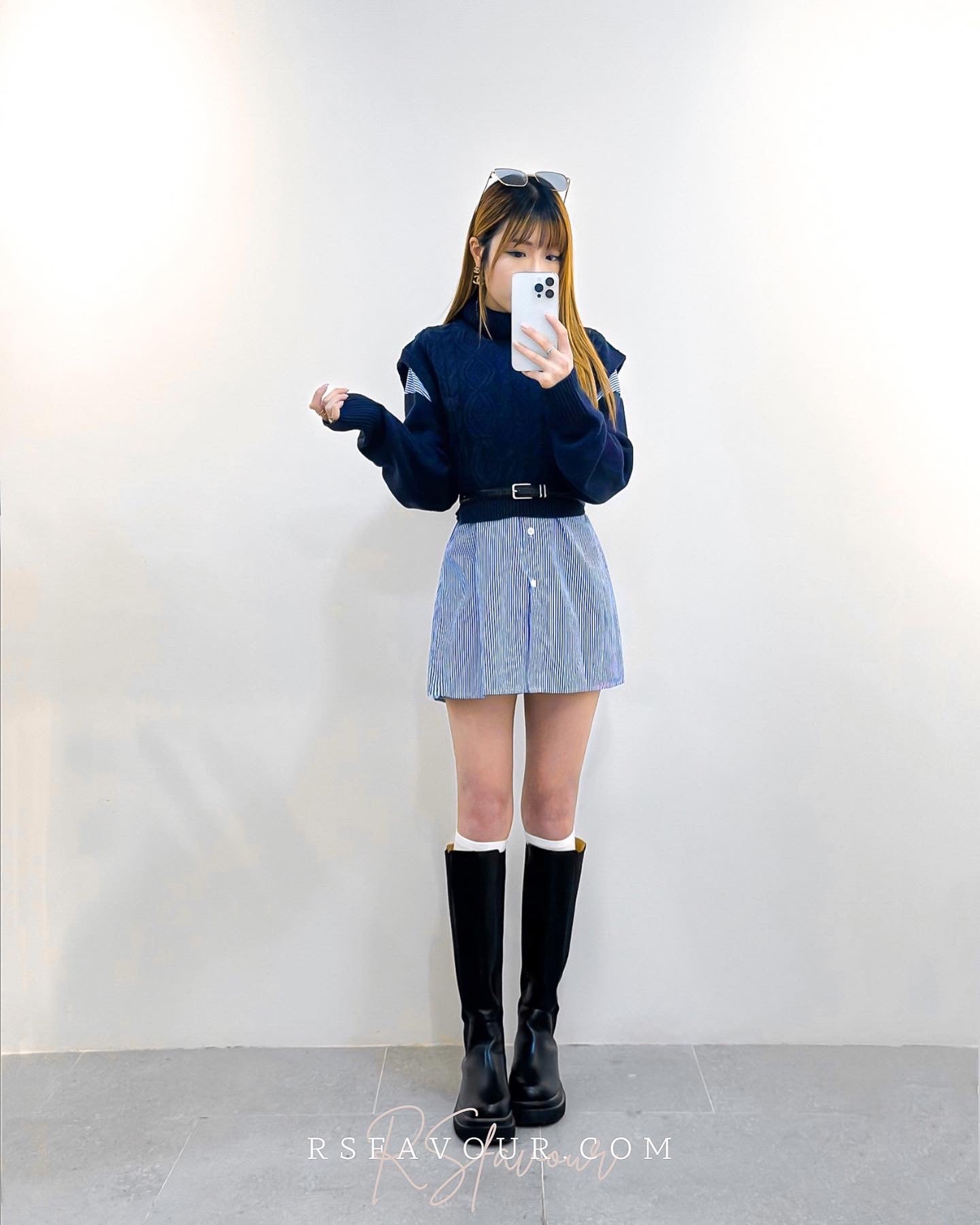 (KR) 拼䄂裇衫連身裙套裝