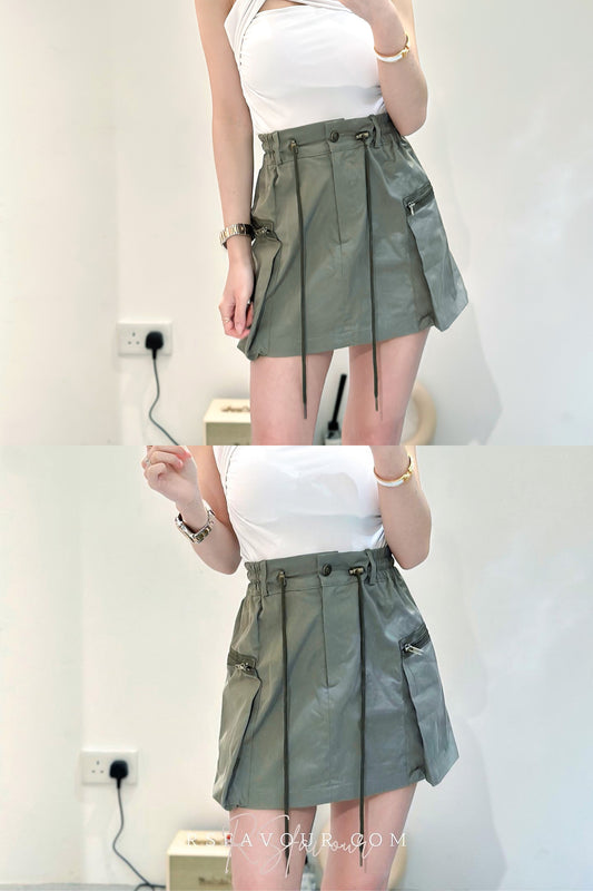 (KR) 拉鏈口袋速腰短裙|兩色入