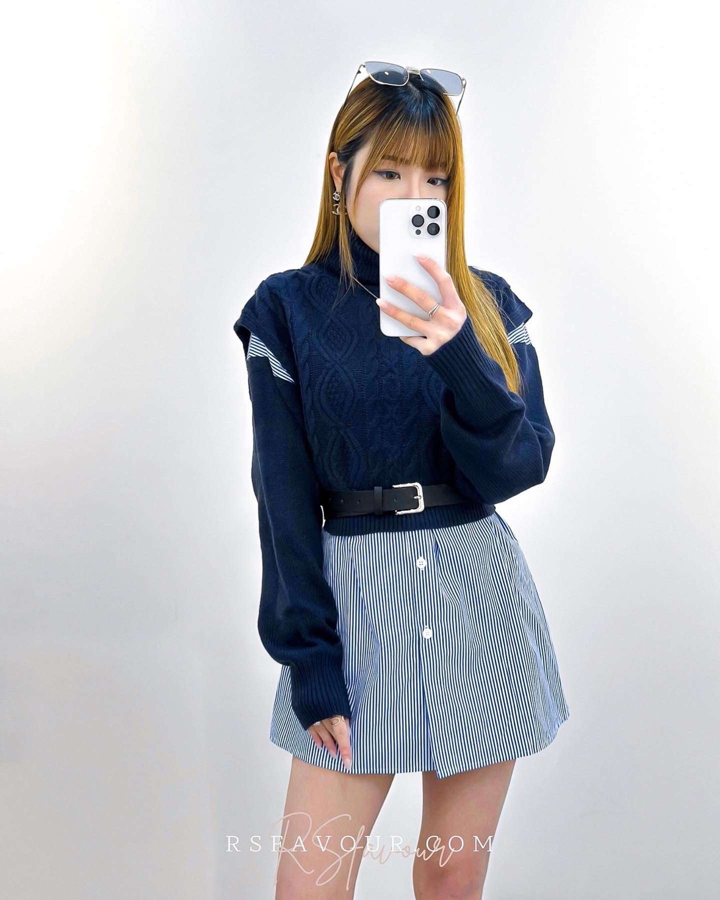 (KR) 拼䄂裇衫連身裙套裝