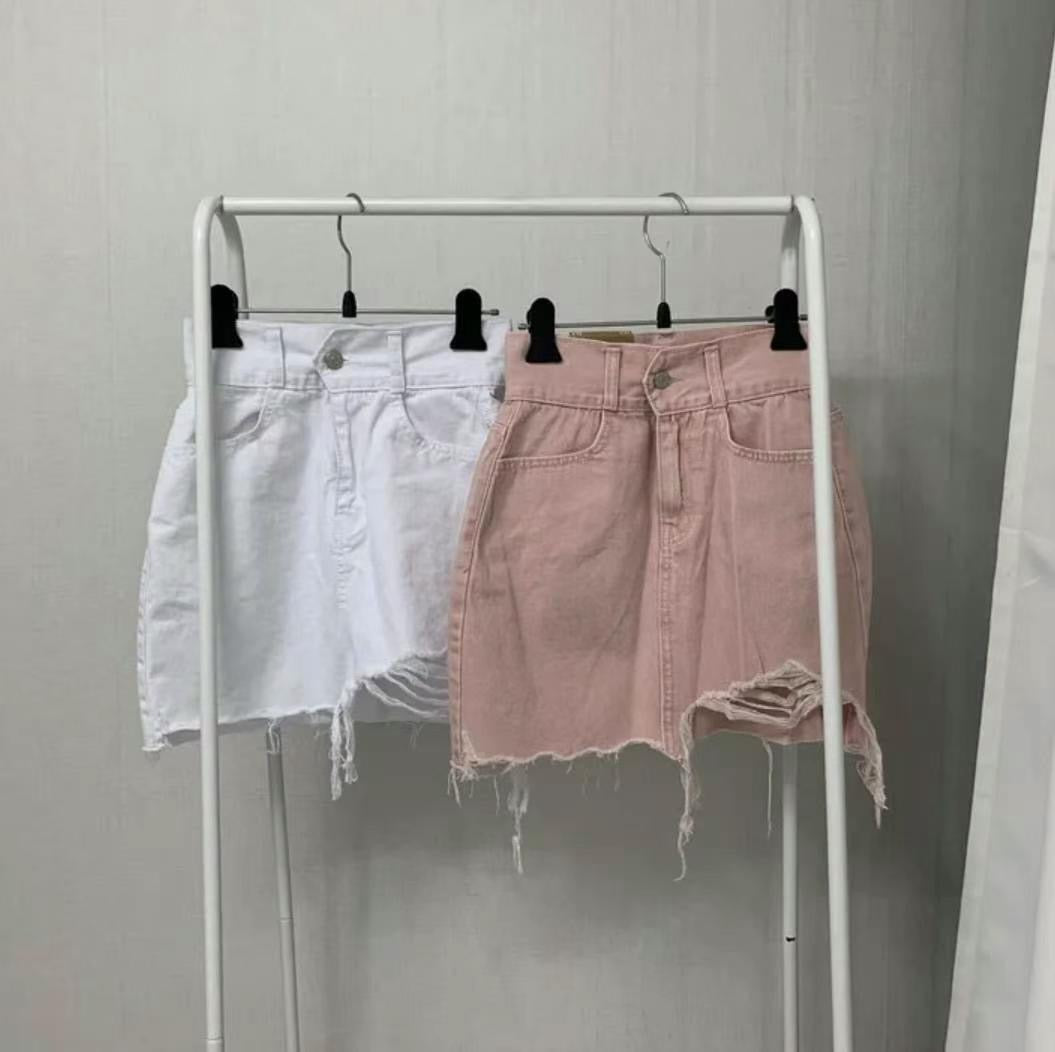 (KR) 闊邊高腰微包臂牛仔裙|三色入