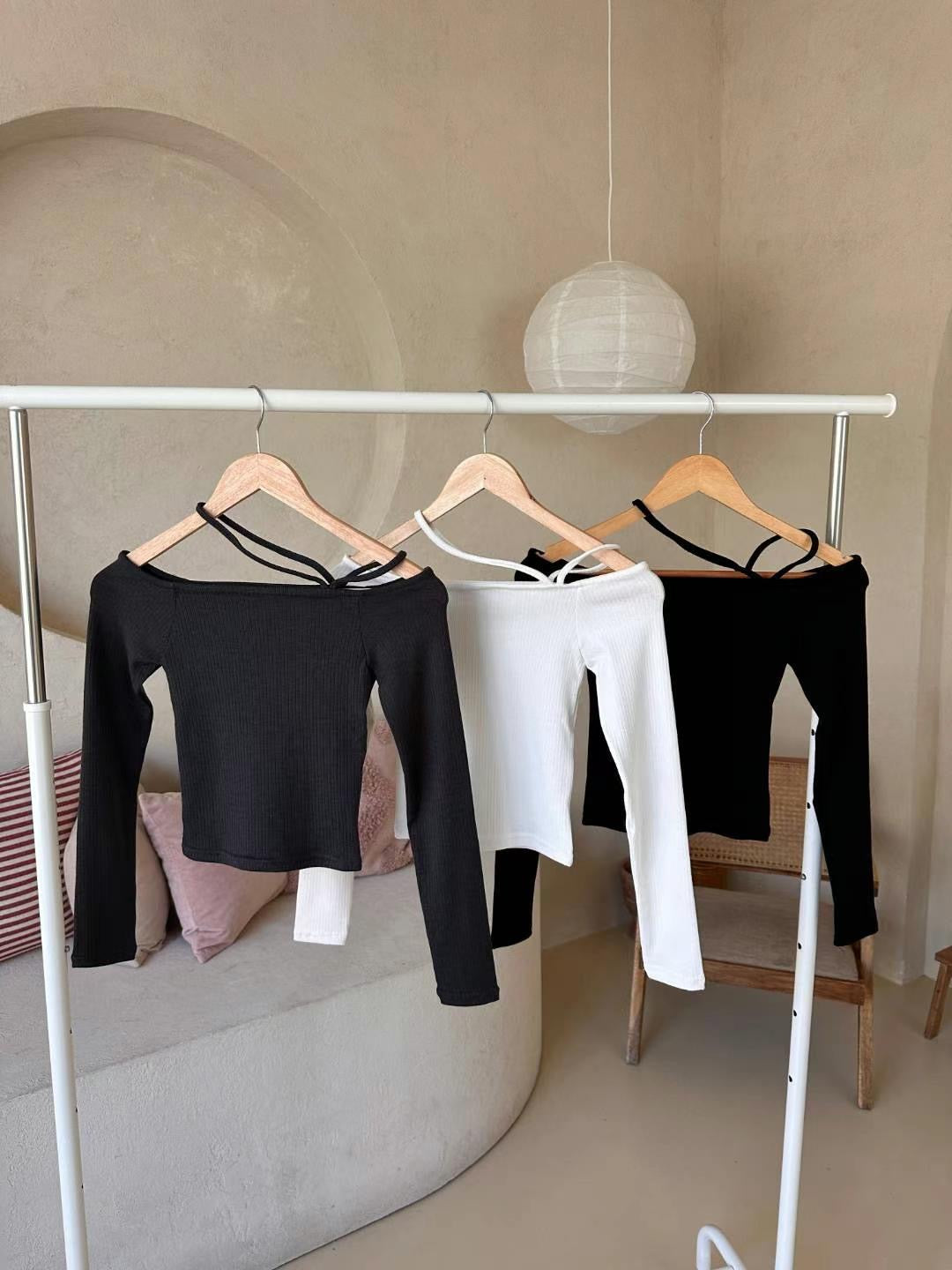 (KR) 不規則掛頸一字膊上衣|三色入