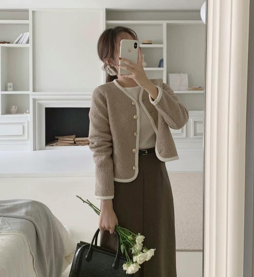 (KR) 羊羔毛金鈕外套|三色入