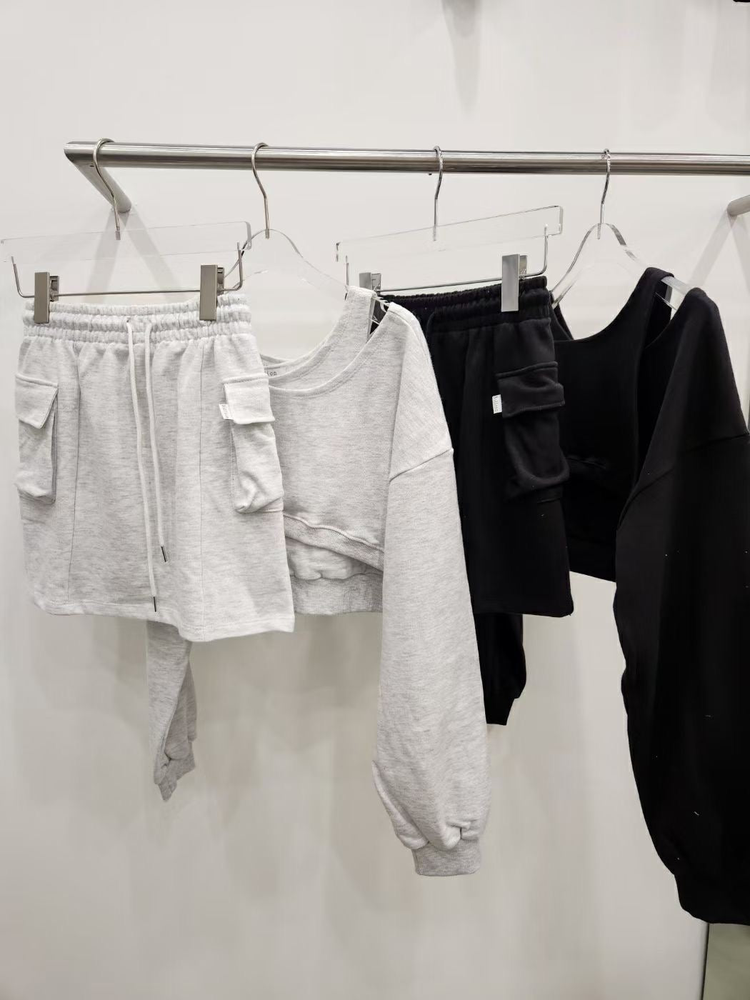 (KR) 假兩件露設計感肩衛衣+高腰綿裙套裝|兩色入