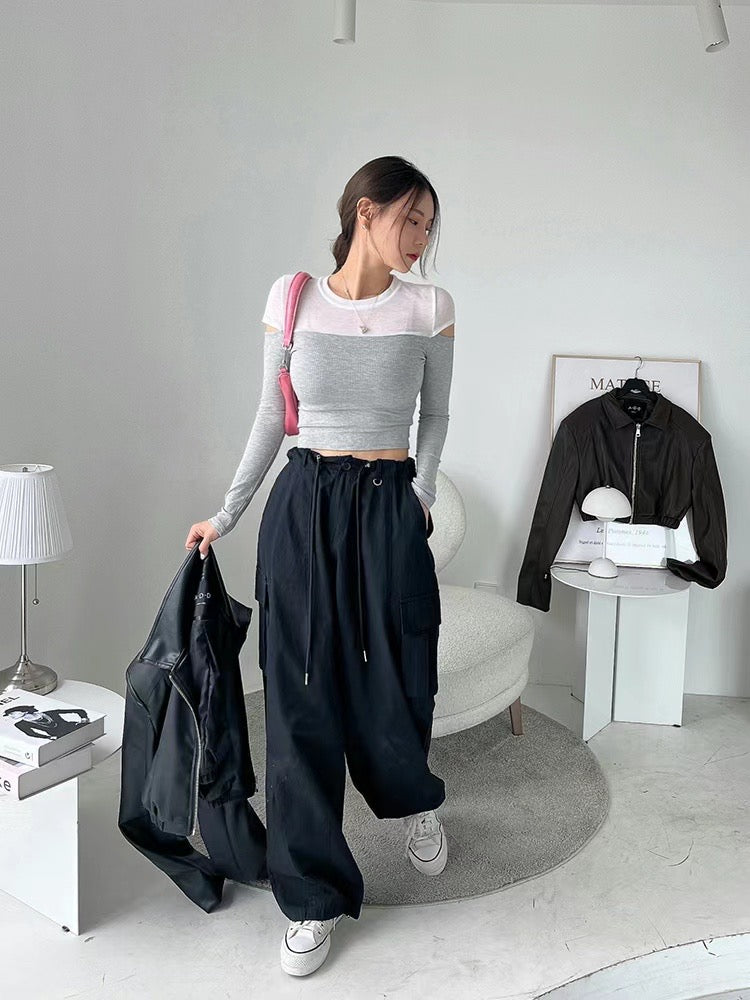 (KR) 開口手袖上半輕膚上衣|三色入