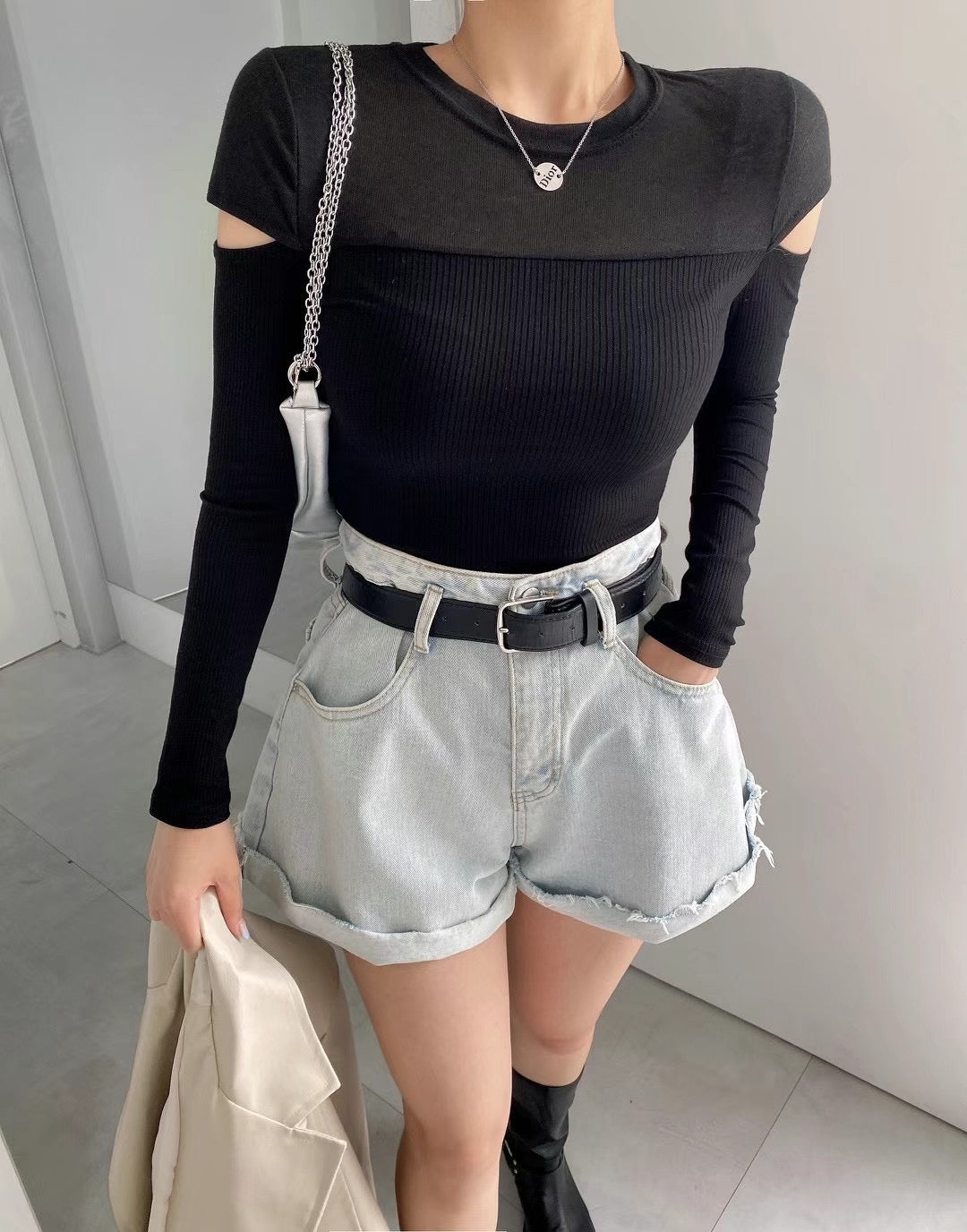 (KR) 開口手袖上半輕膚上衣|三色入