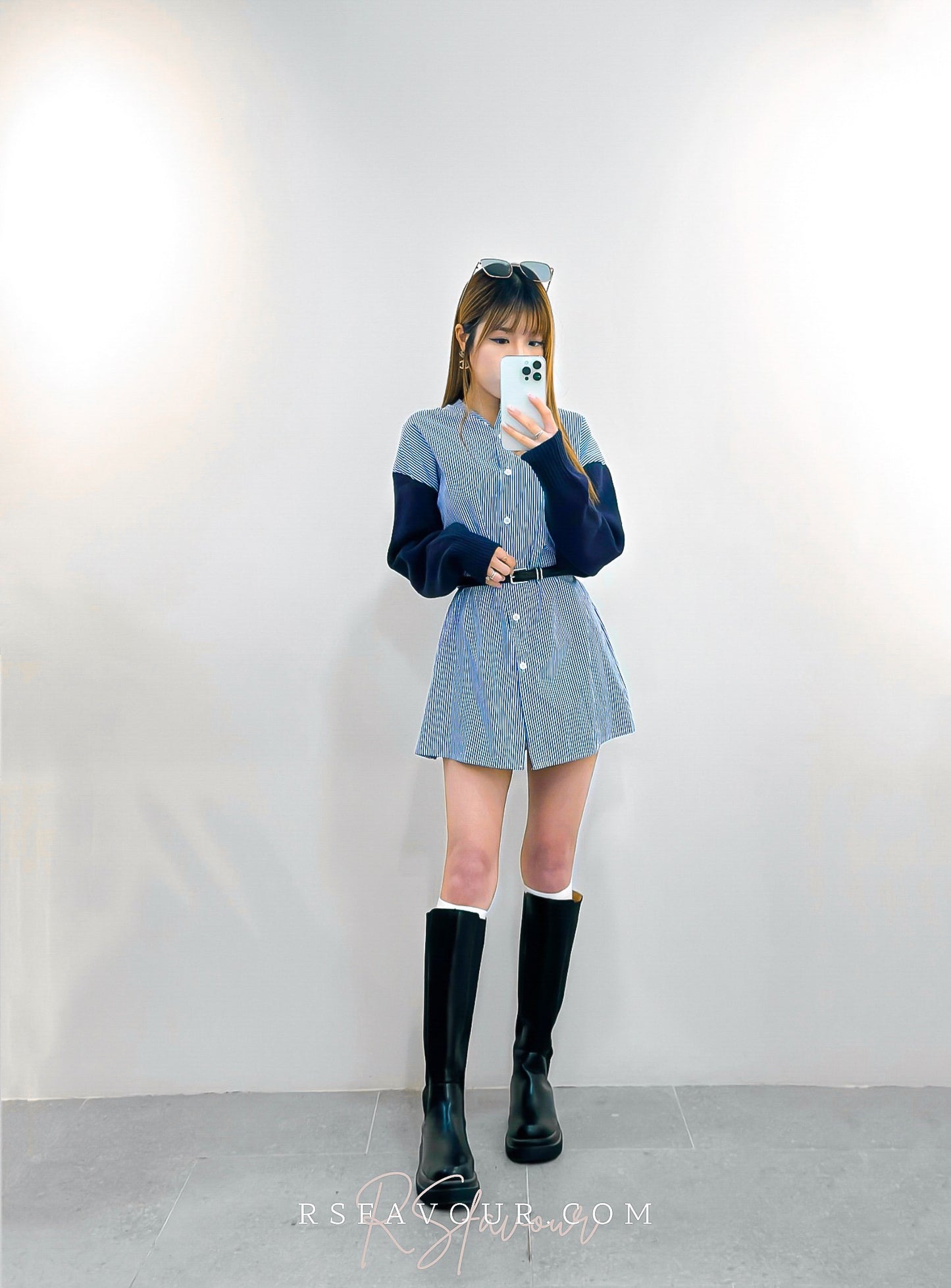 (KR) 拼䄂裇衫連身裙套裝