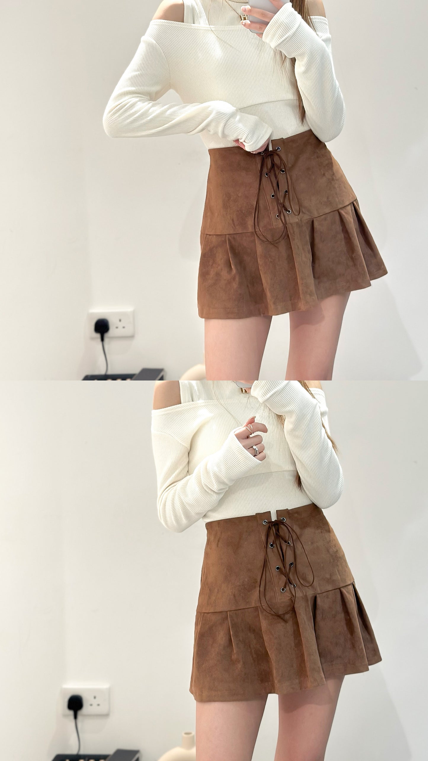 (KR) 麂布前綁繩魚尾裙|兩色入