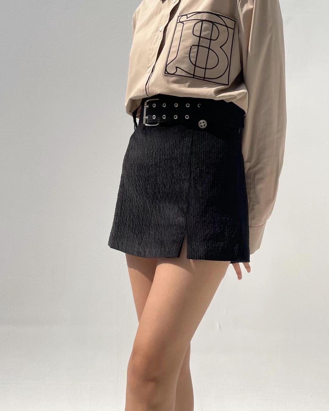 (KR) 連belt暗直紋裙褲|兩色入