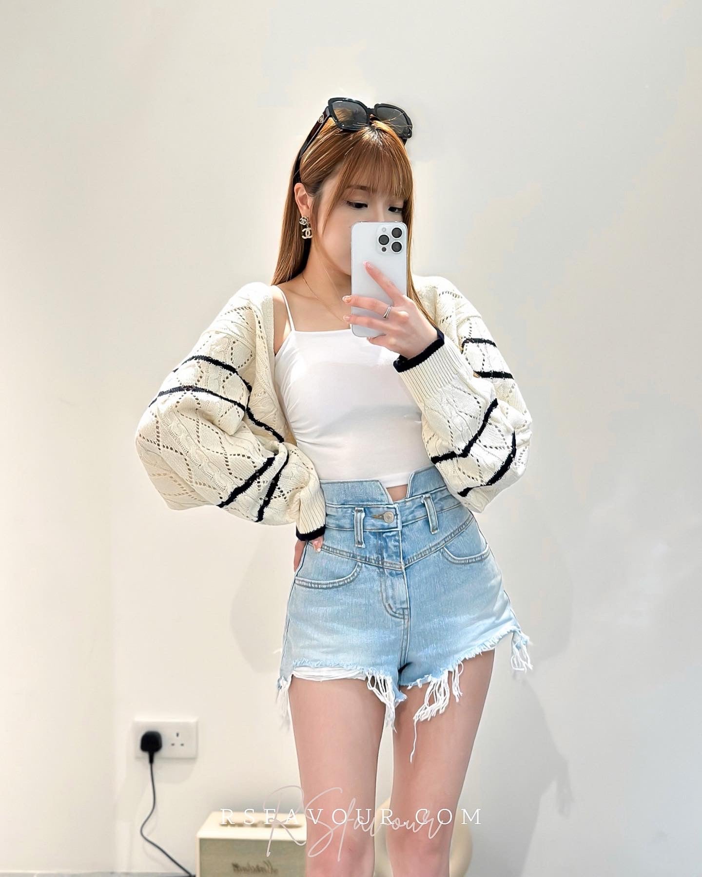 (KR) 雙間薄針織開胸外套|象牙白