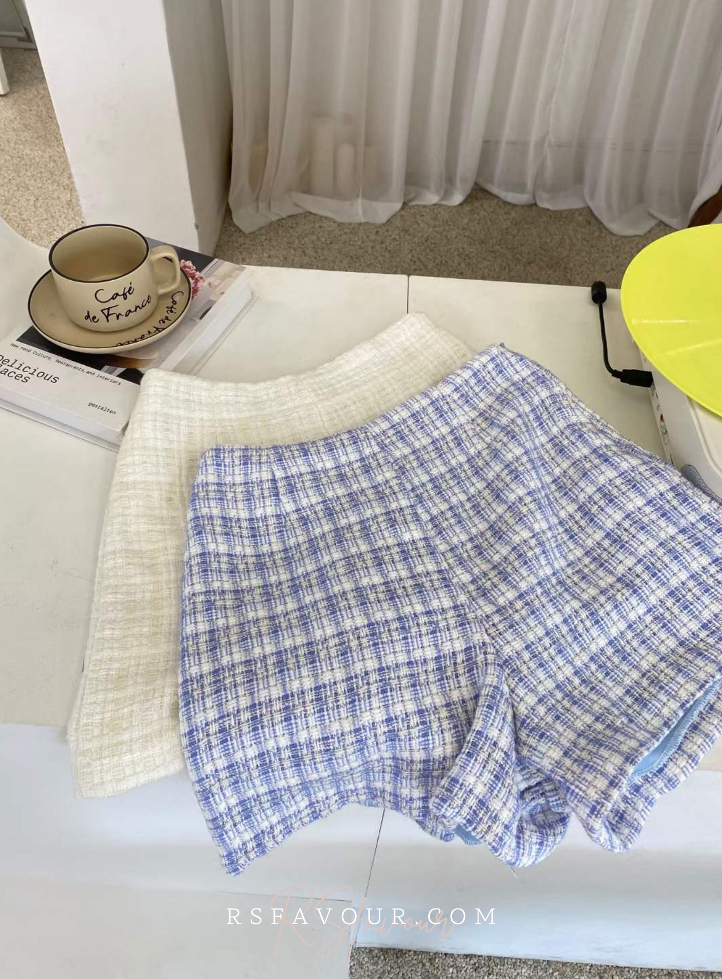 S10 Tweed小香風高腰短褲( 藍 )