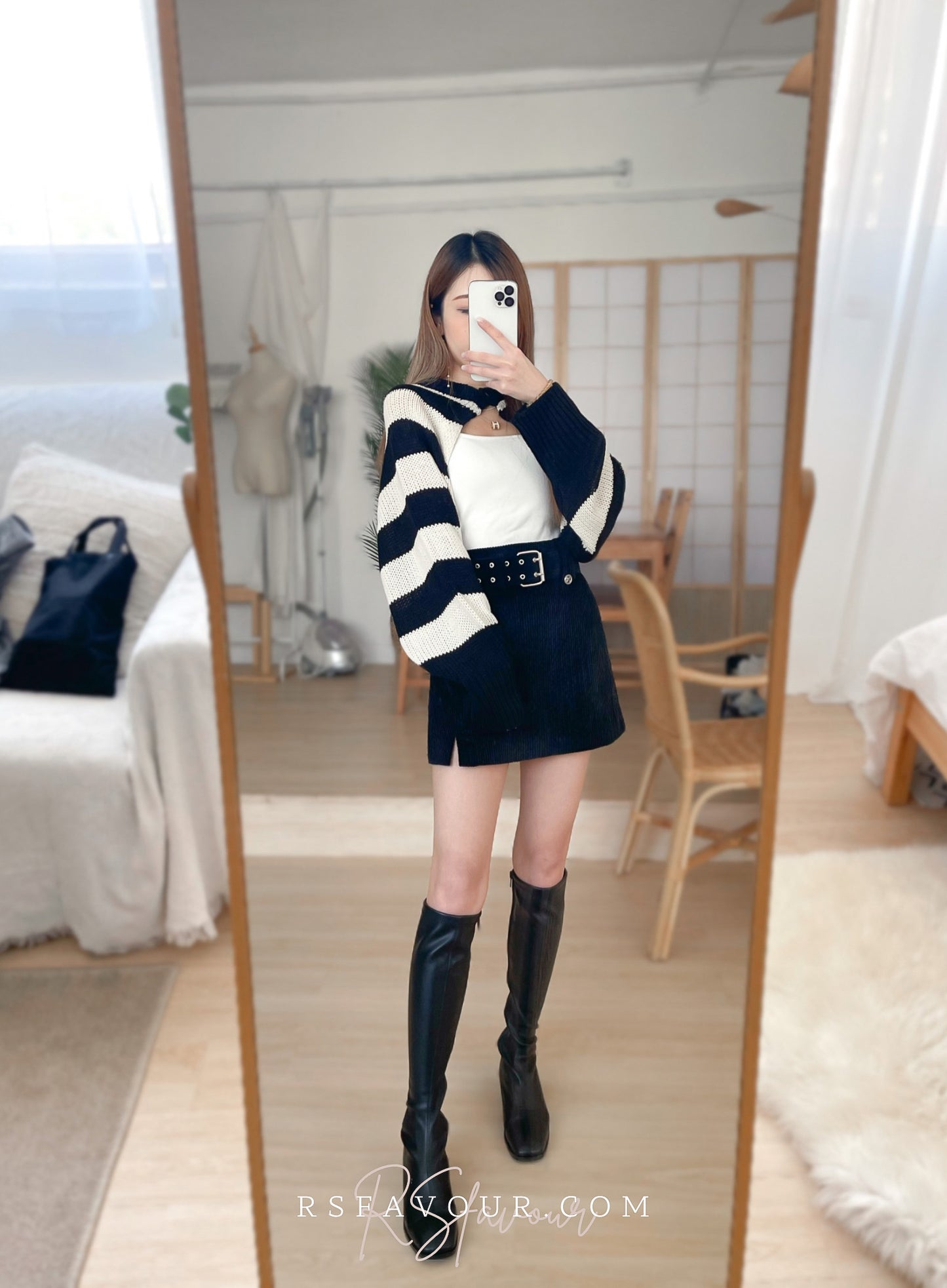 (KR) 粗間單鈕針織短外套|型格黑