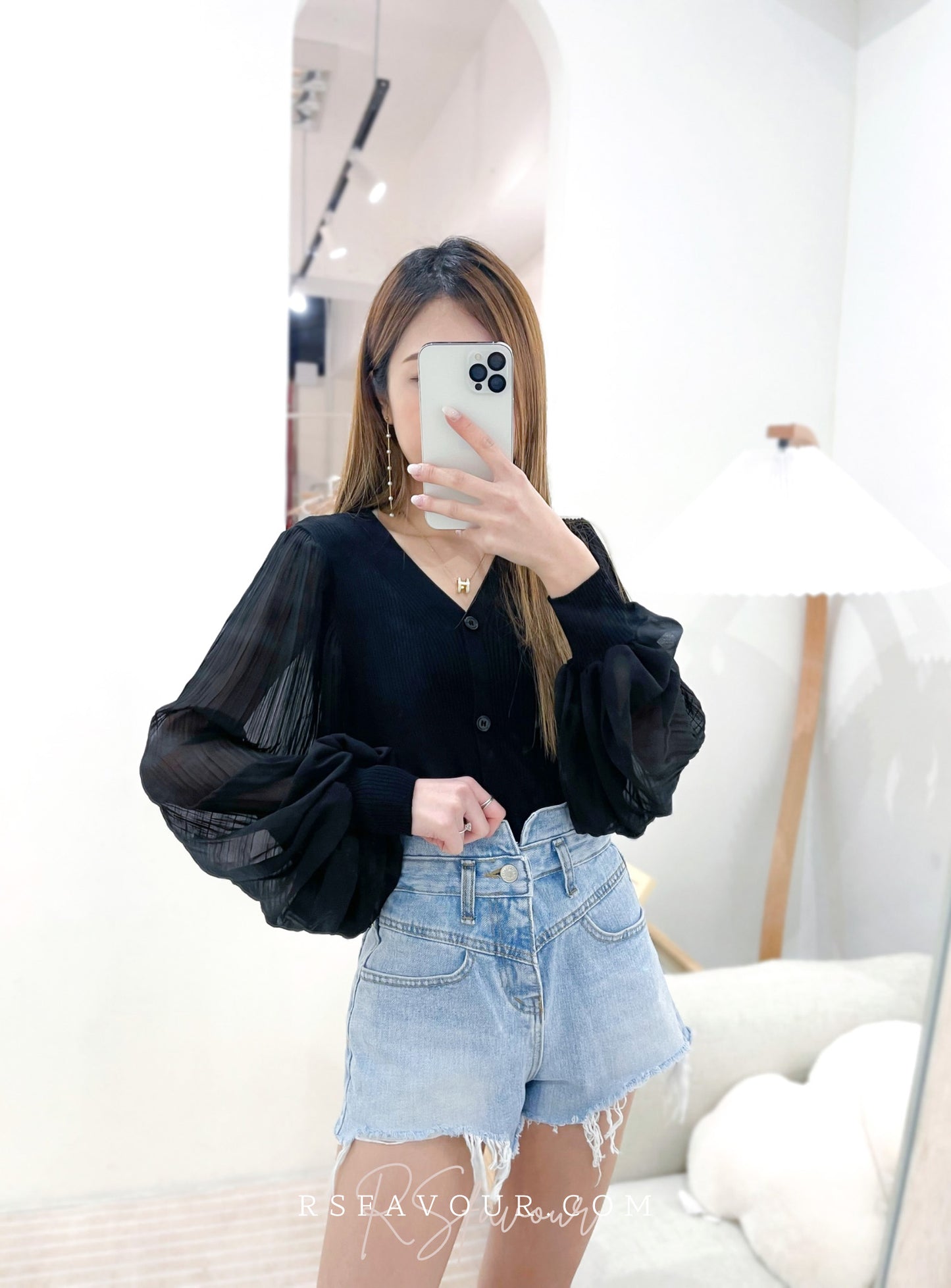 (KR) 百摺泡袖外套|高貴黑