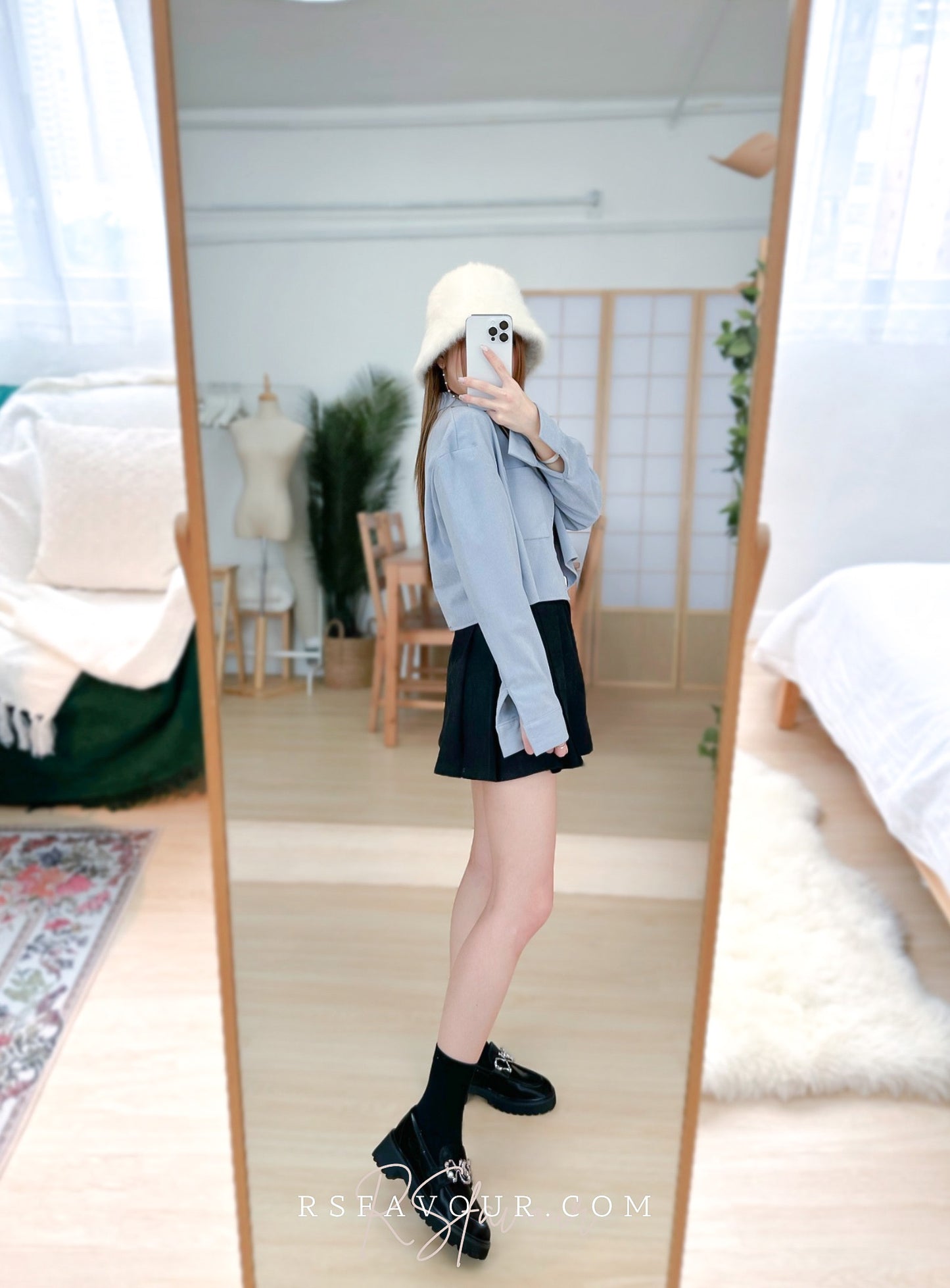 (KR) 薄磨毛短身裇上衣|兩色入