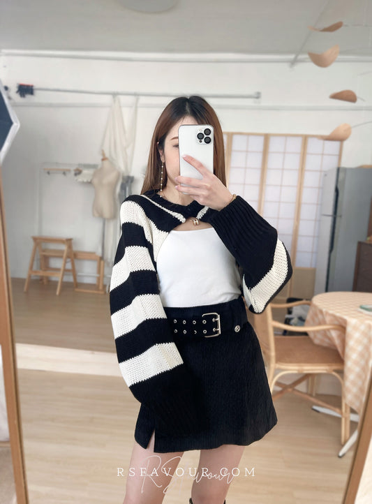 (KR) 連belt暗直紋裙褲|兩色入