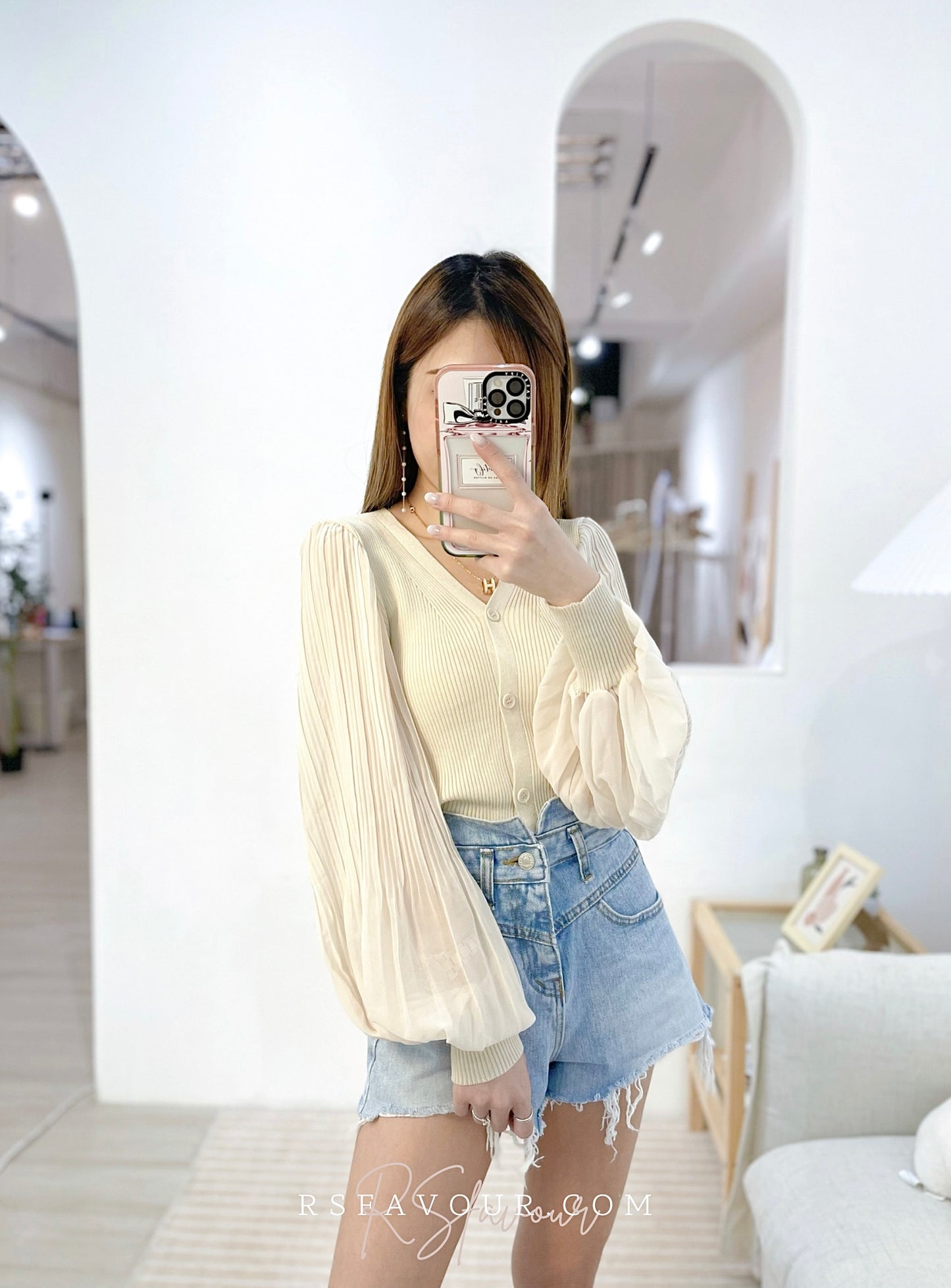 (KR) 百摺泡袖外套|淺杏色