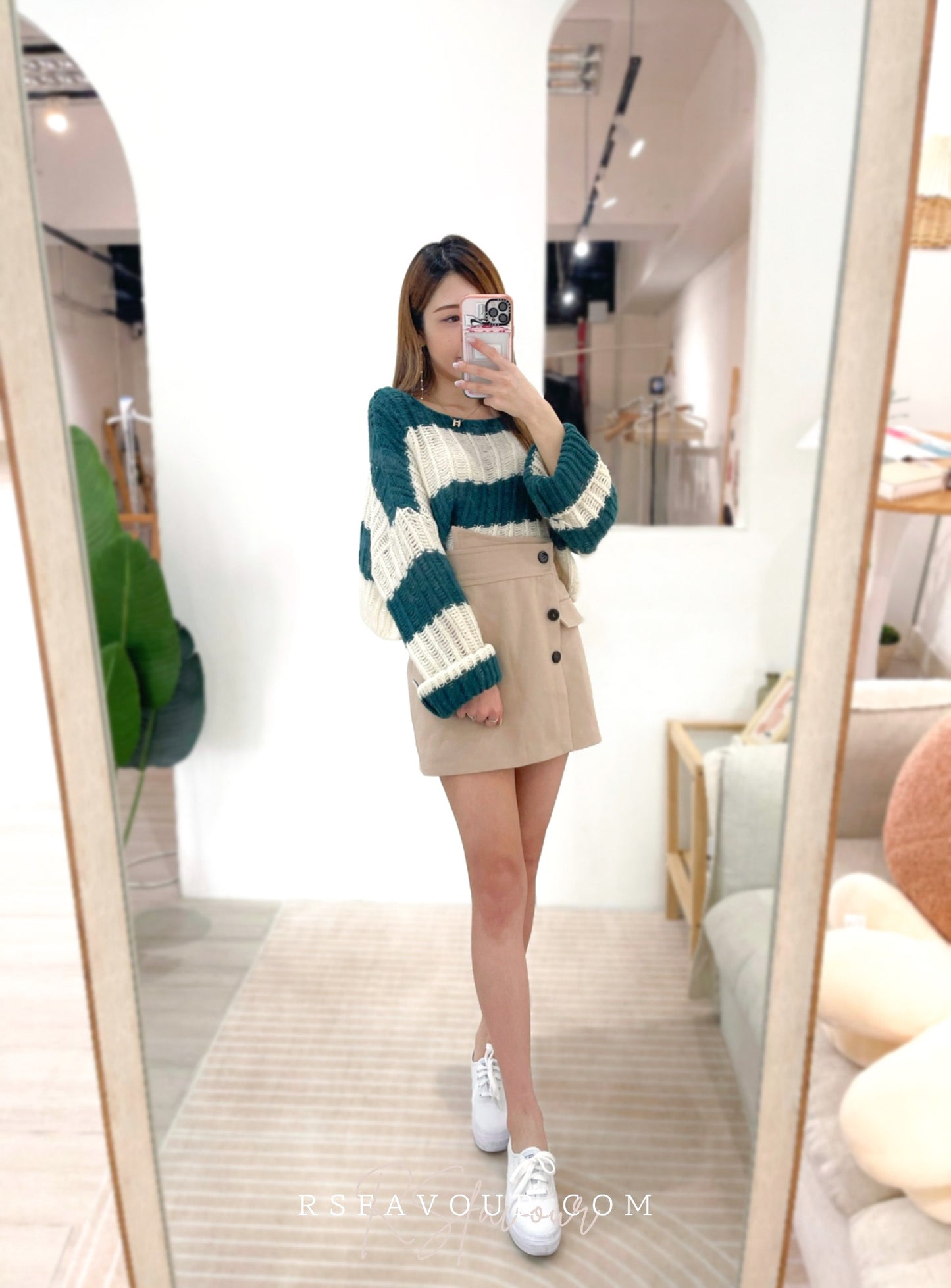 (KR) 橫間針織冷衫|深綠色