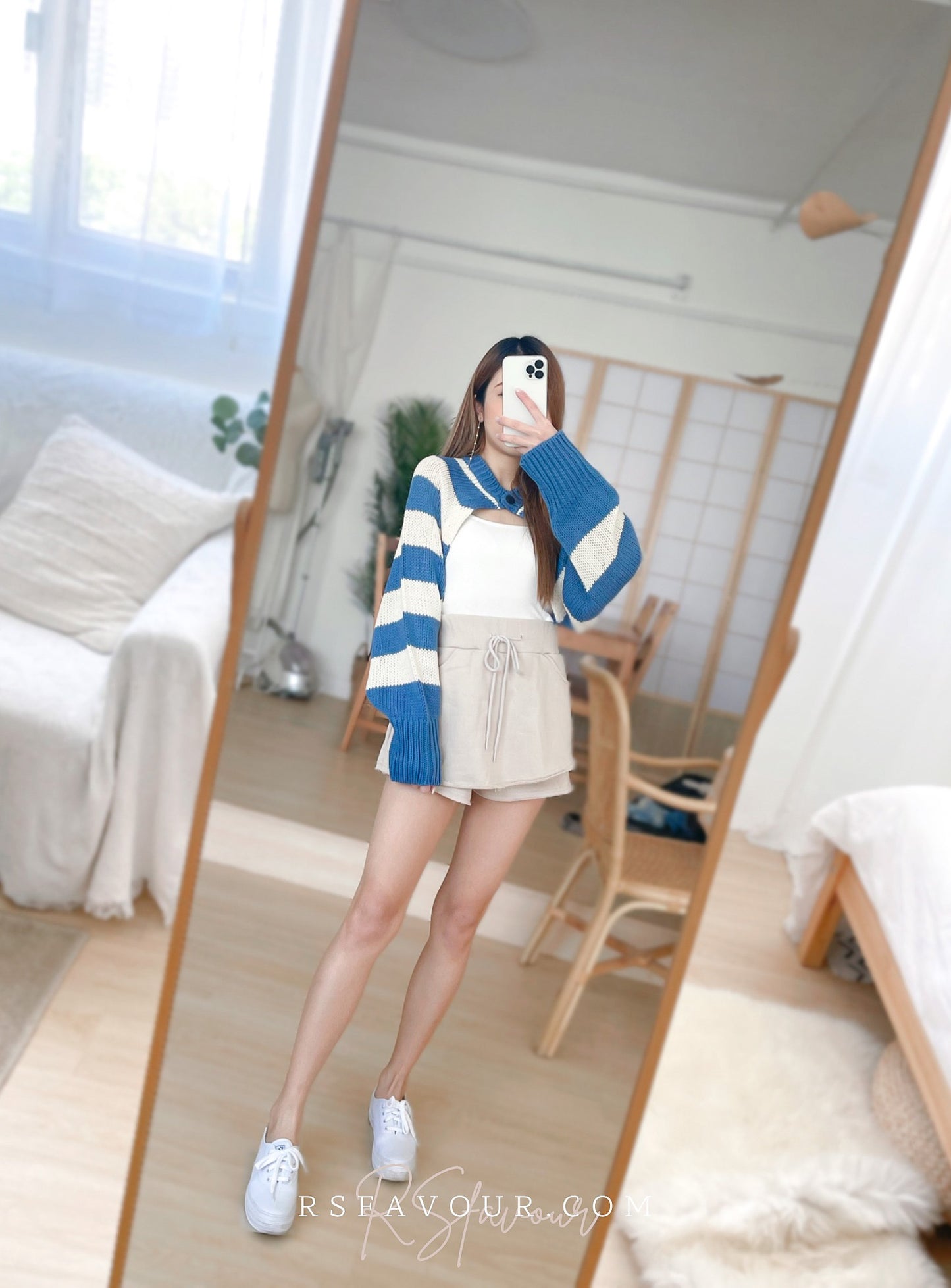 (KR) 粗間單鈕針織短外套|天空藍