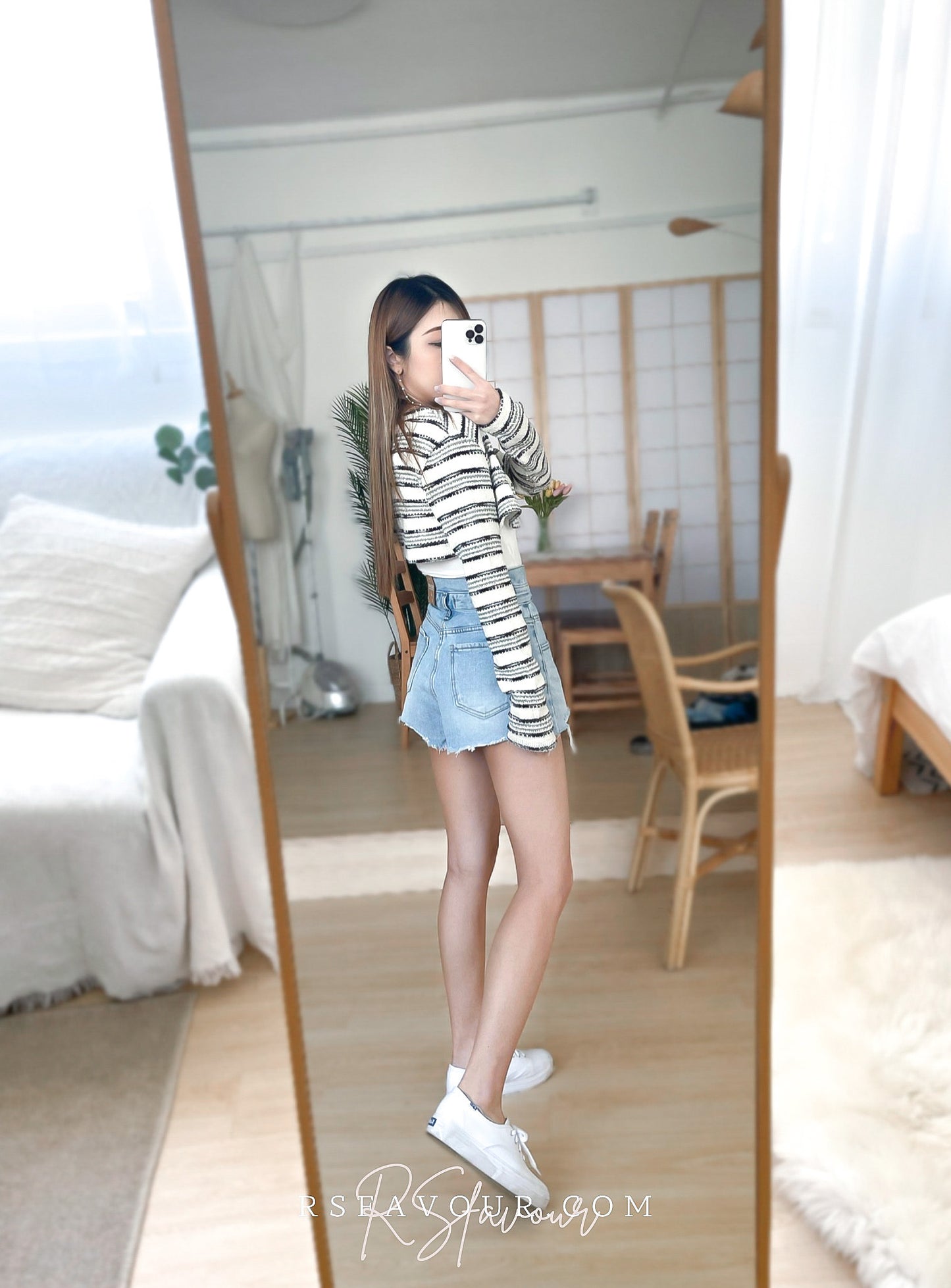 (KR) 橫間針織短外套|冰川白