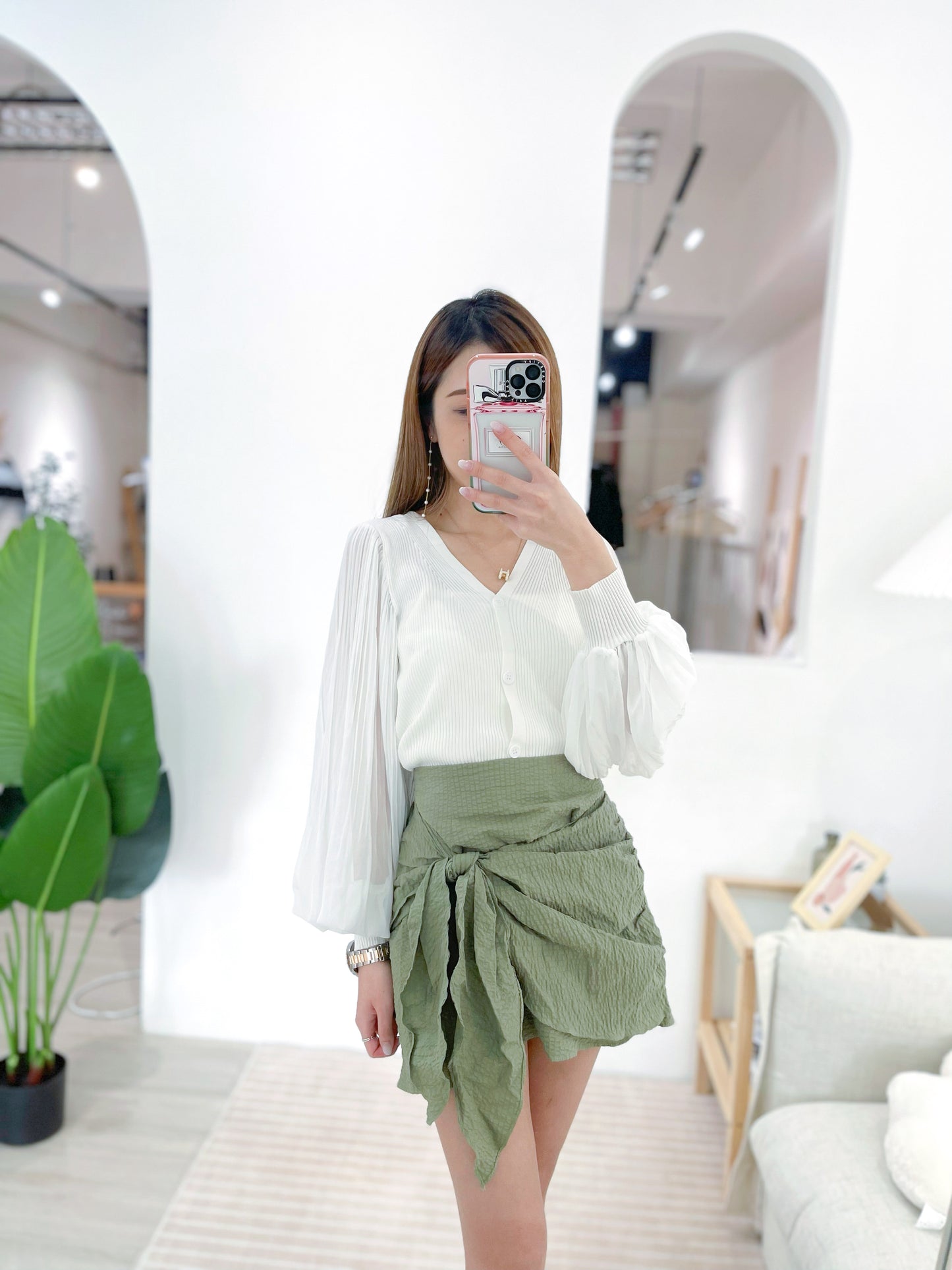 (KR) 百摺泡袖外套|冰川白