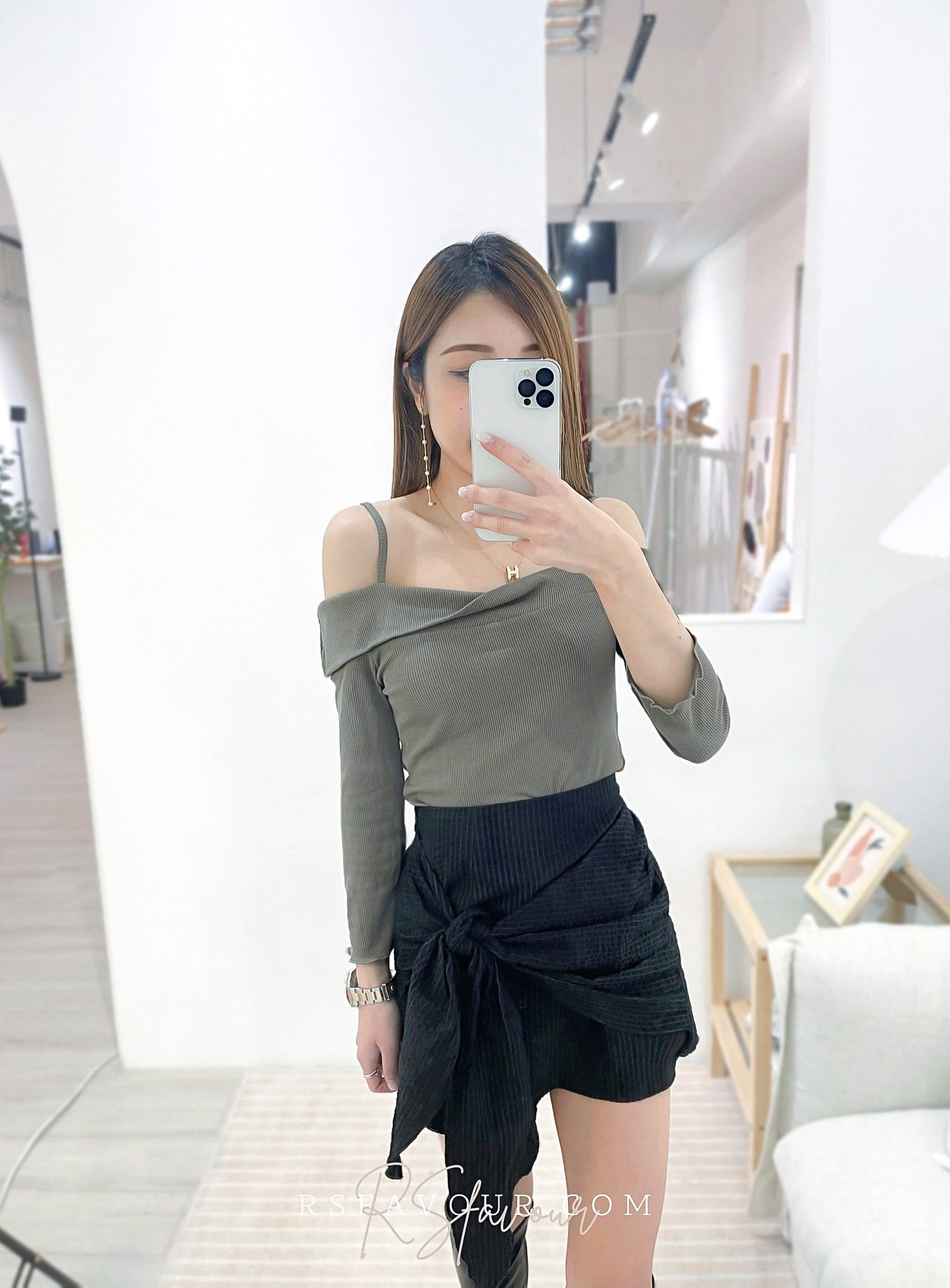 S06 前結短裙( 軍綠/黑 )